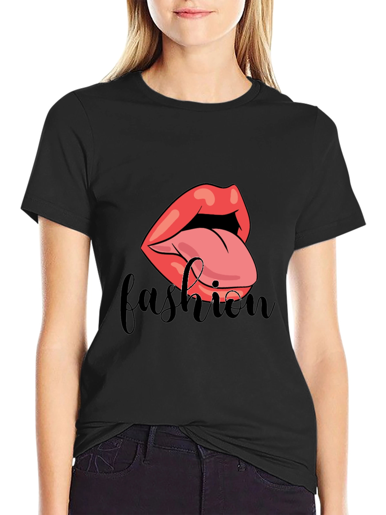 Black Fashion Lips Graphic T-Shirt view 2