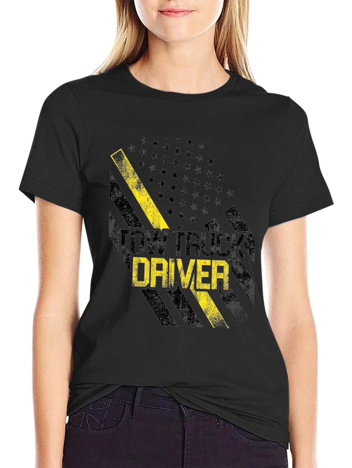 Black Tow Truck Driver Graphic Tee view 2