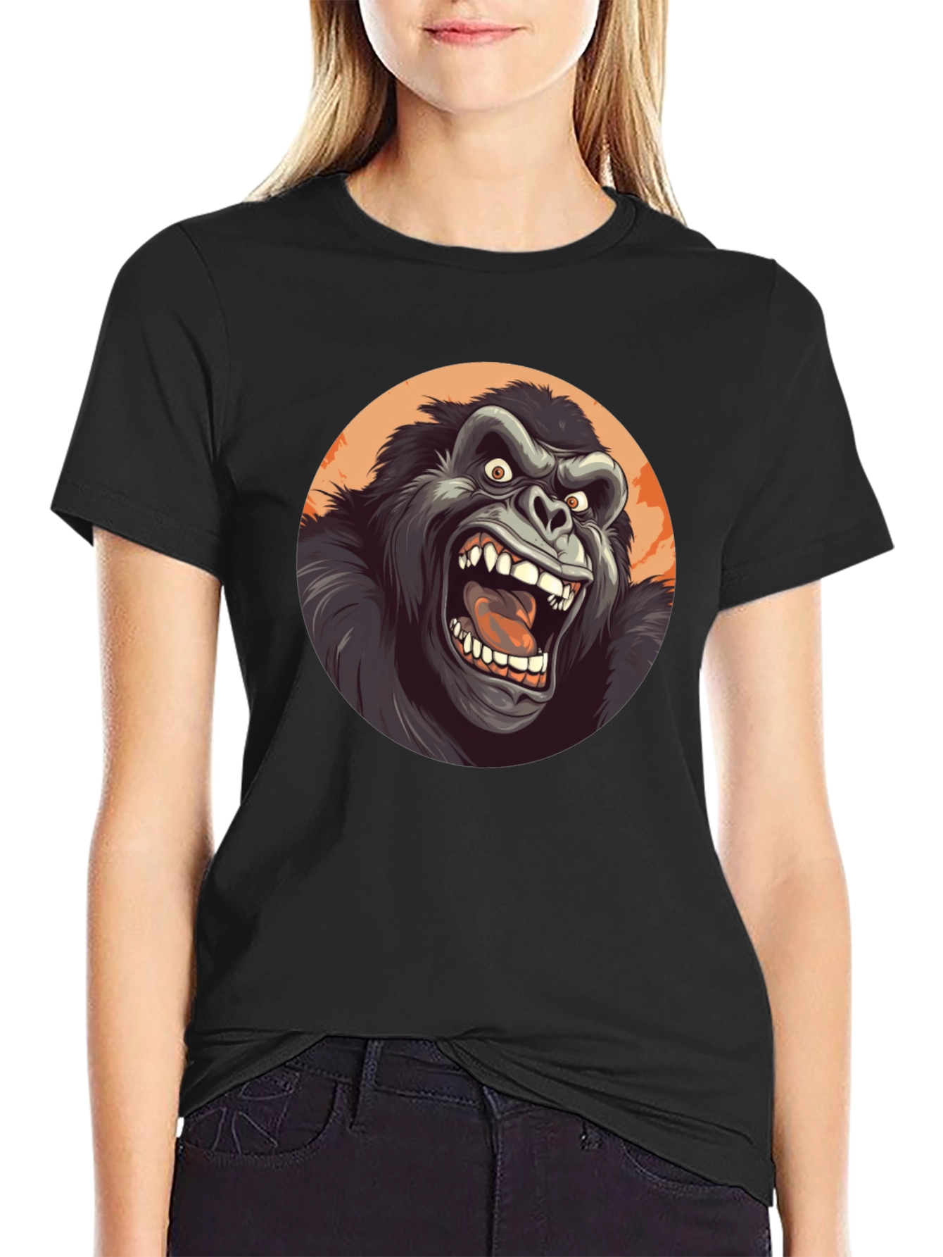 Black Roaring Gorilla Graphic Tee - Black Crew Neck view 2