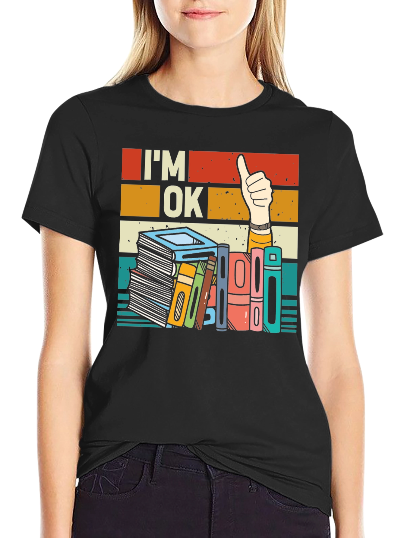 Black I'm OK T-Shirt - Book Lover Design view 2