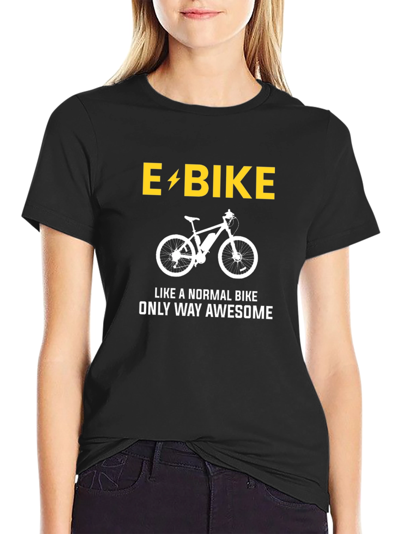 Black E-Bike Awesome T-Shirt - Electric Bike Graphic Tee view 2