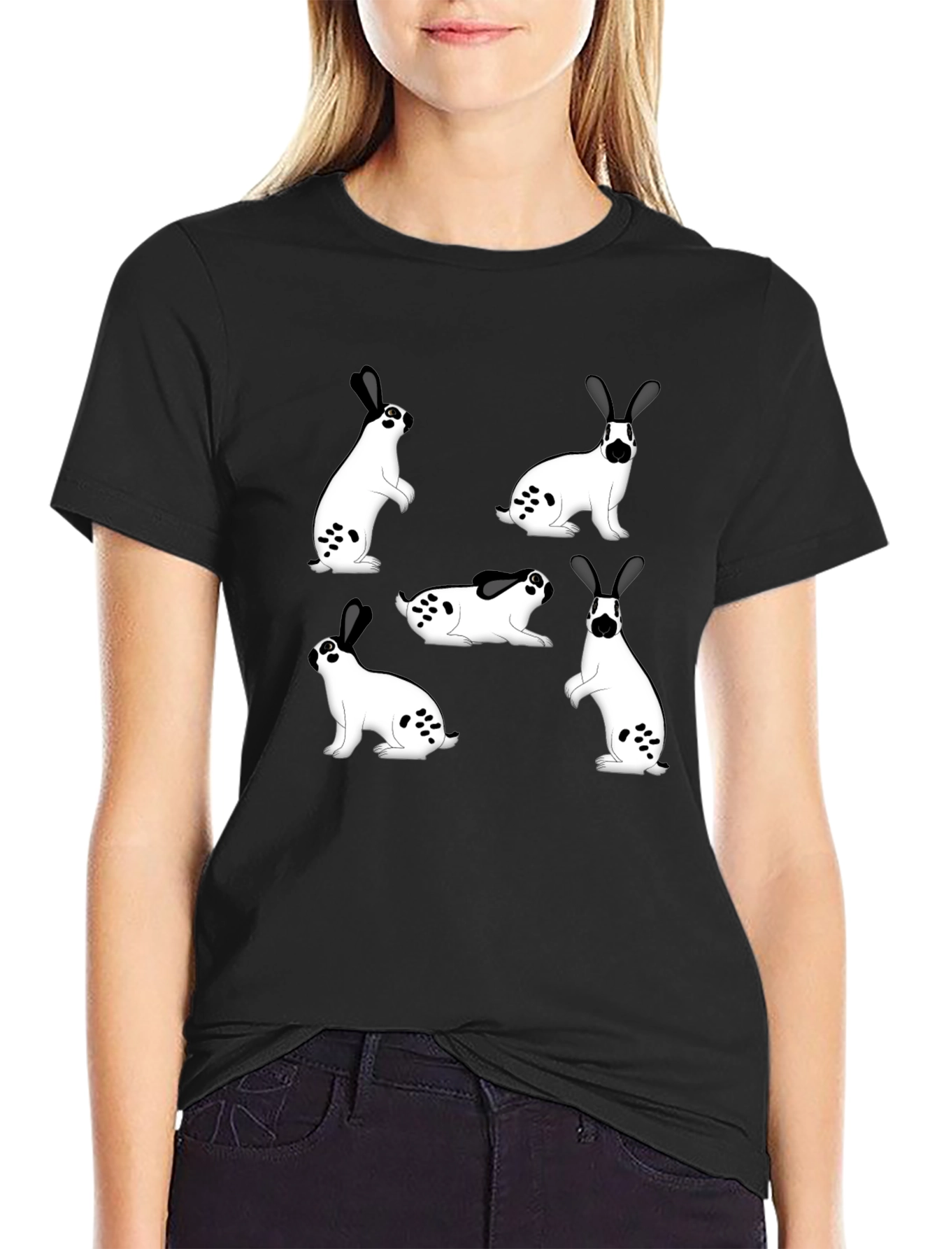 Black Rabbit Print Black T-Shirt view 2