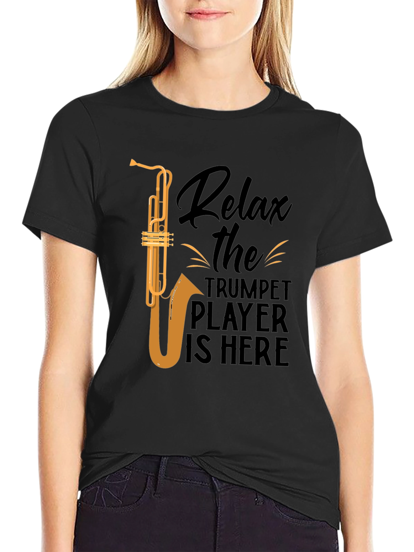 Black Relax Trumpet Player Graphic T-Shirt - Black view 2