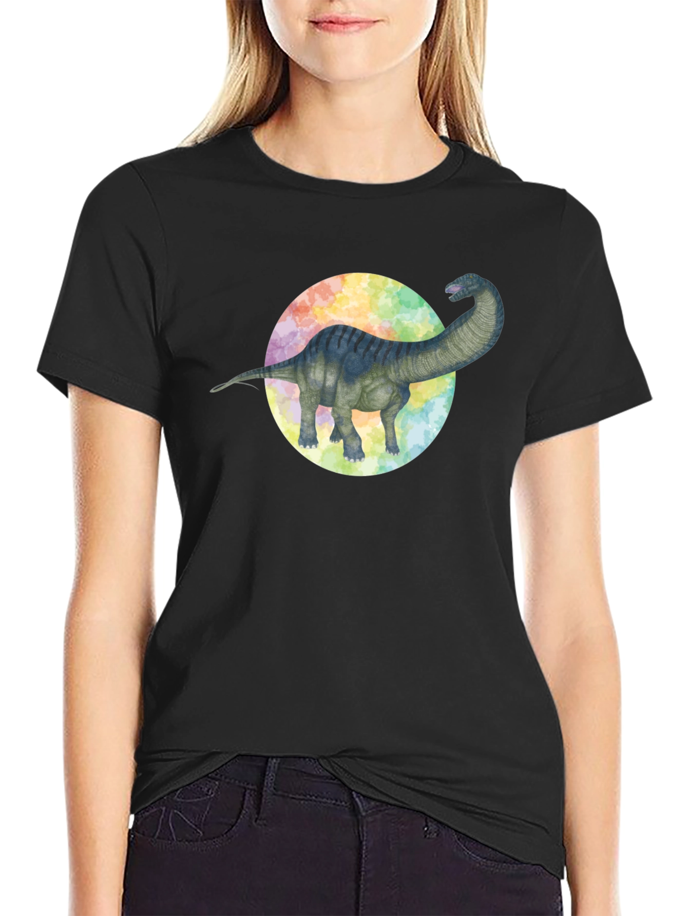 Black Dinosaur Graphic Tee - Brachiosaurus Black T-Shirt view 2