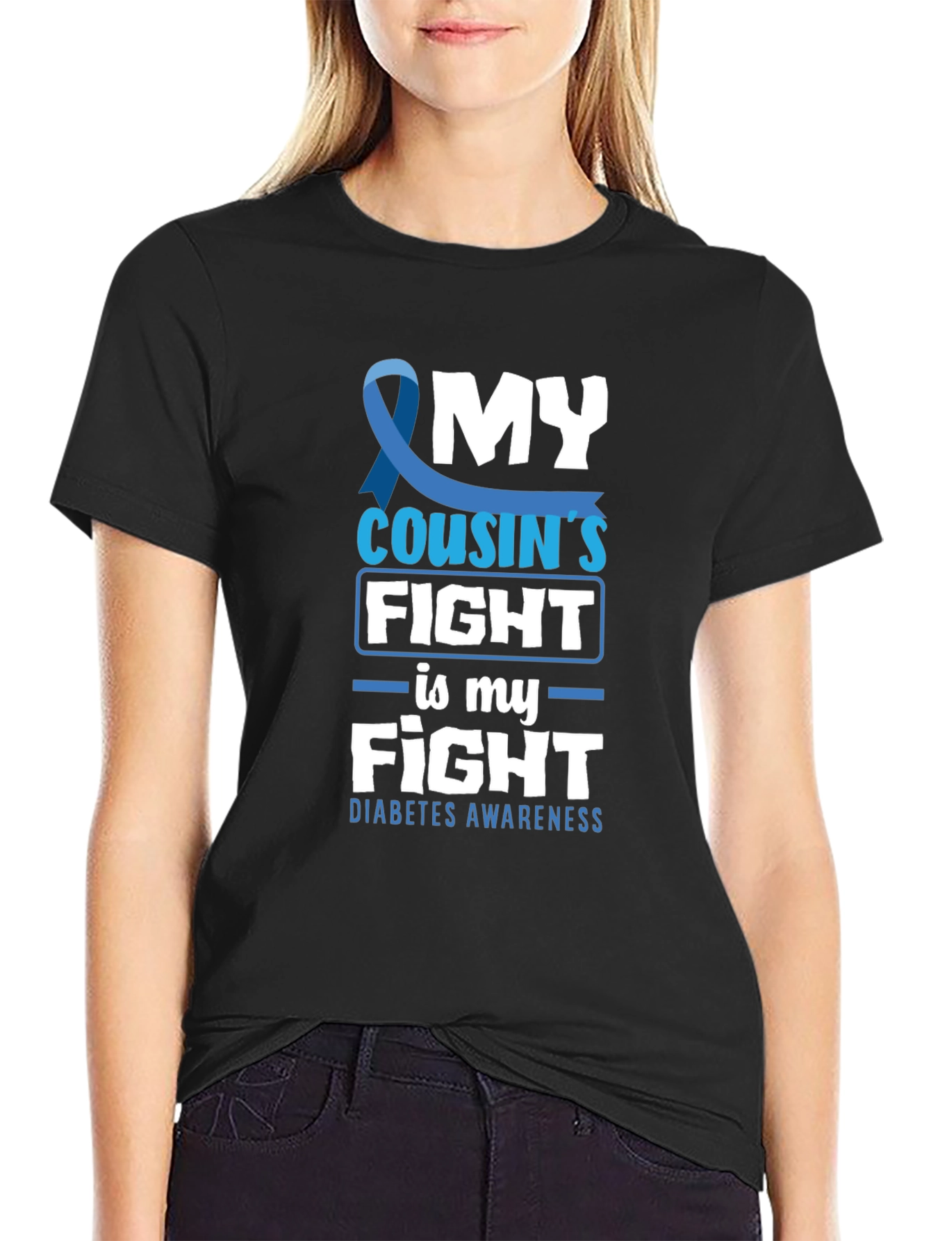 Black Diabetes Awareness T-Shirt - My Cousin's Fight view 2