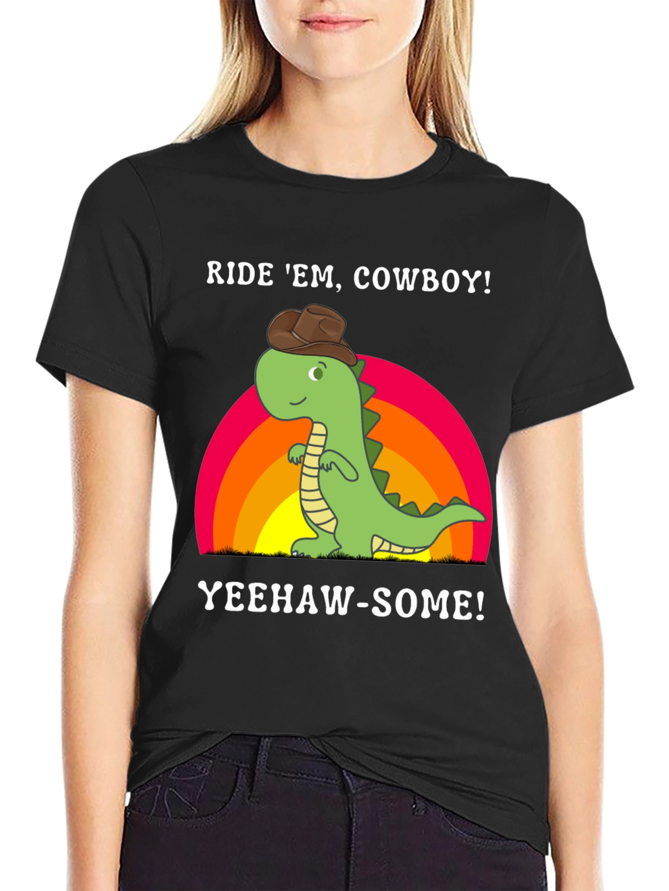 Black Ride 'Em Cowboy Dinosaur T-Shirt view 2