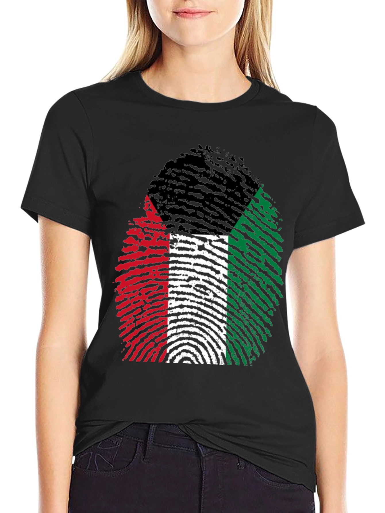 Black Unique Fingerprint Flag Graphic Tee view 2