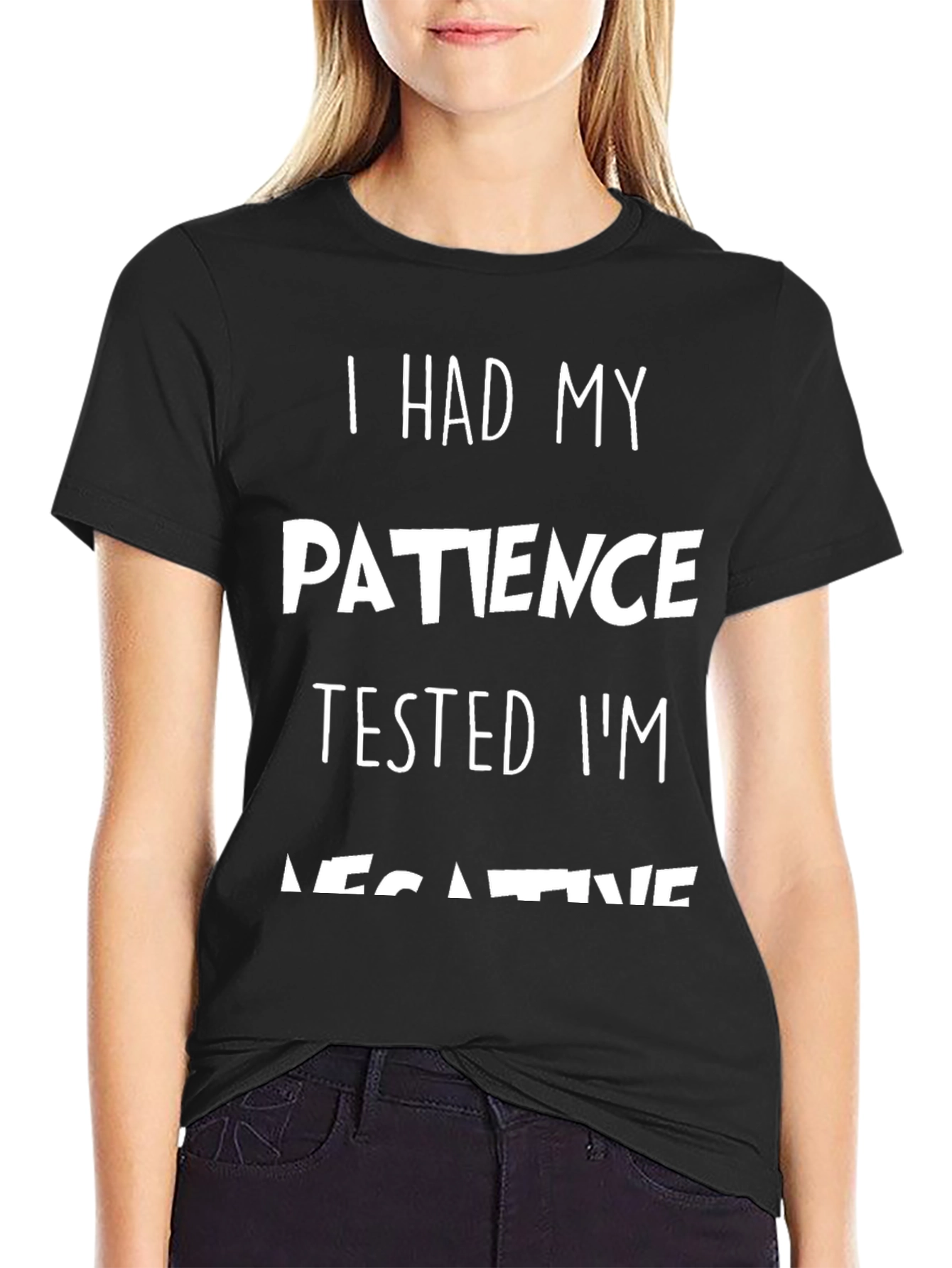 Black Humorous 'Patience Tested' Graphic Tee - Black Cotton view 2