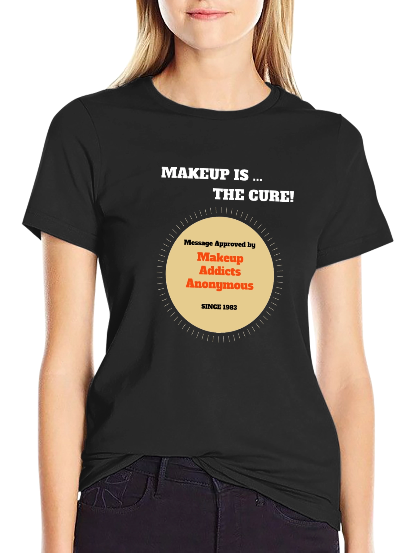 Black Makeup Addicts Anonymous Tee - "Makeup is the cure!" view 2