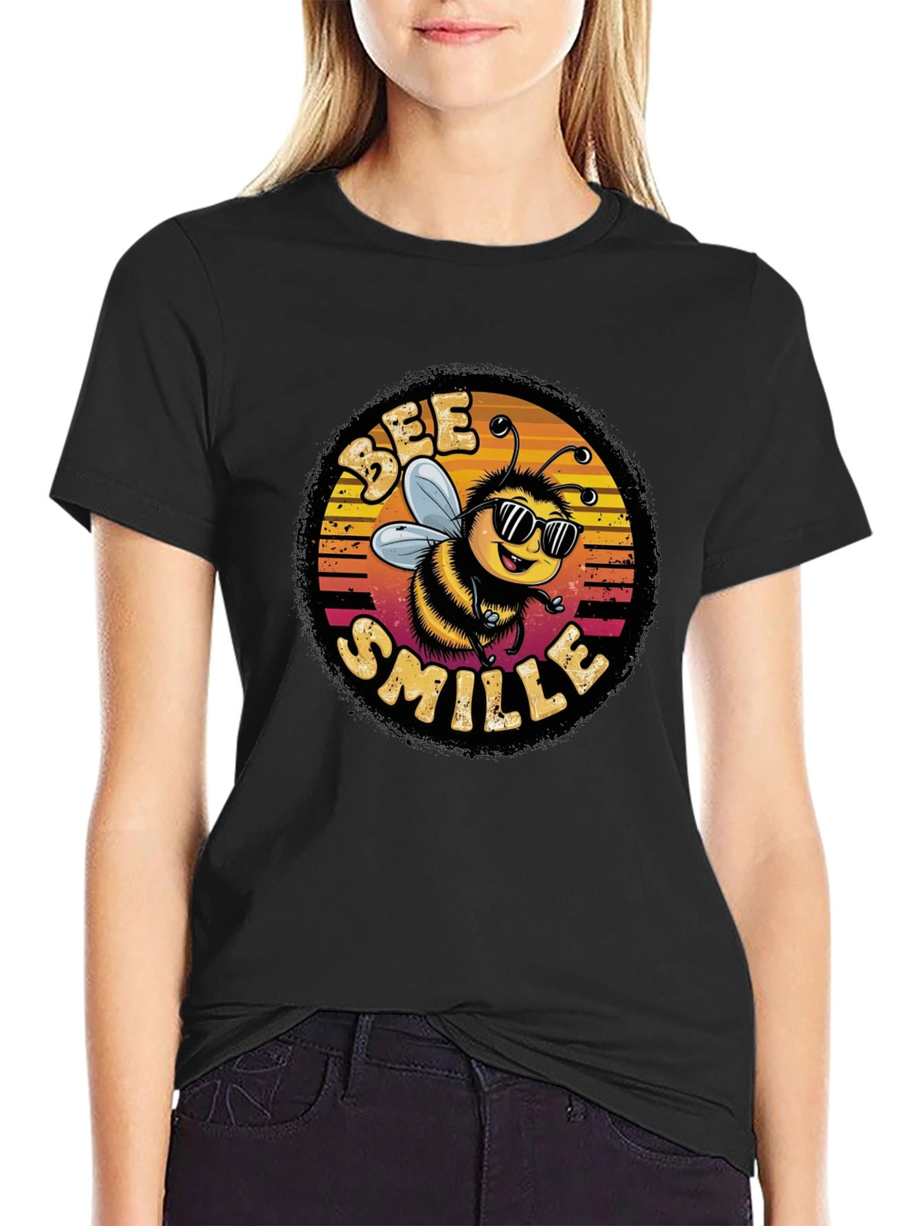 Black Bee Smile Graphic T-Shirt - Black view 2
