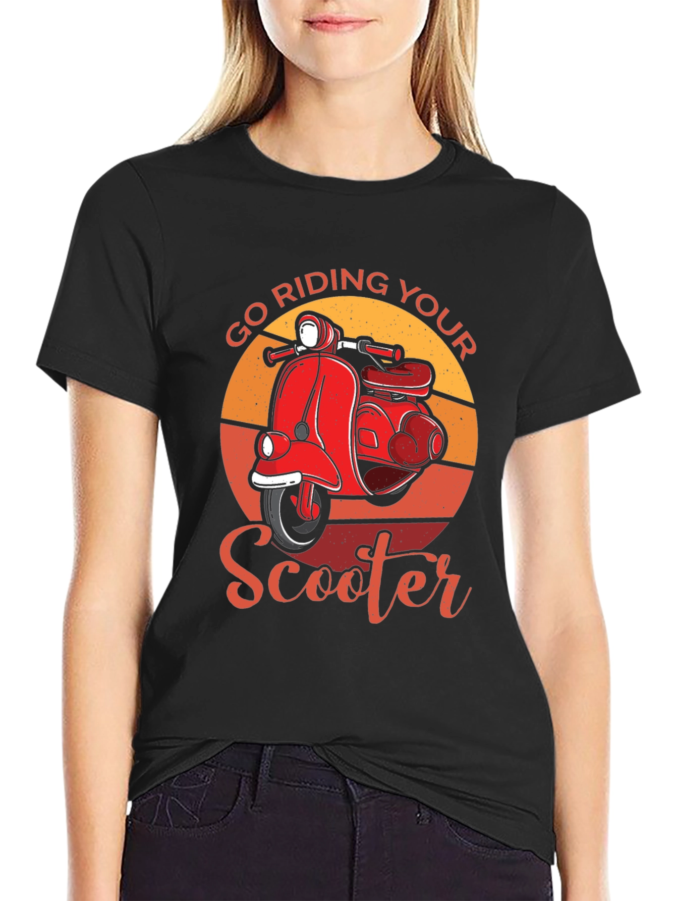 Black Go Riding Your Scooter Retro T-Shirt view 2
