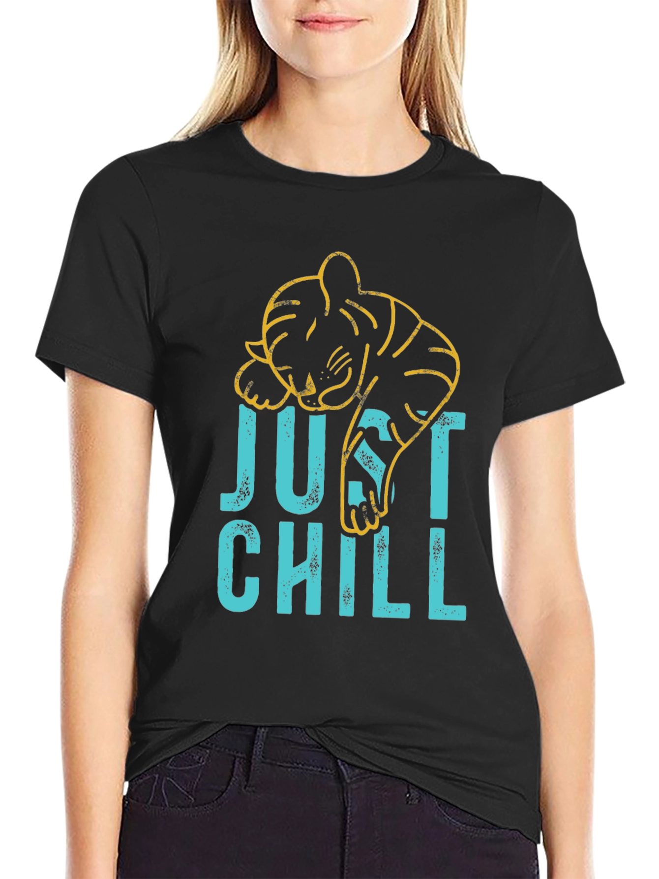 Black Just Chill Graphic Tee - Lazy Tiger Design view 2