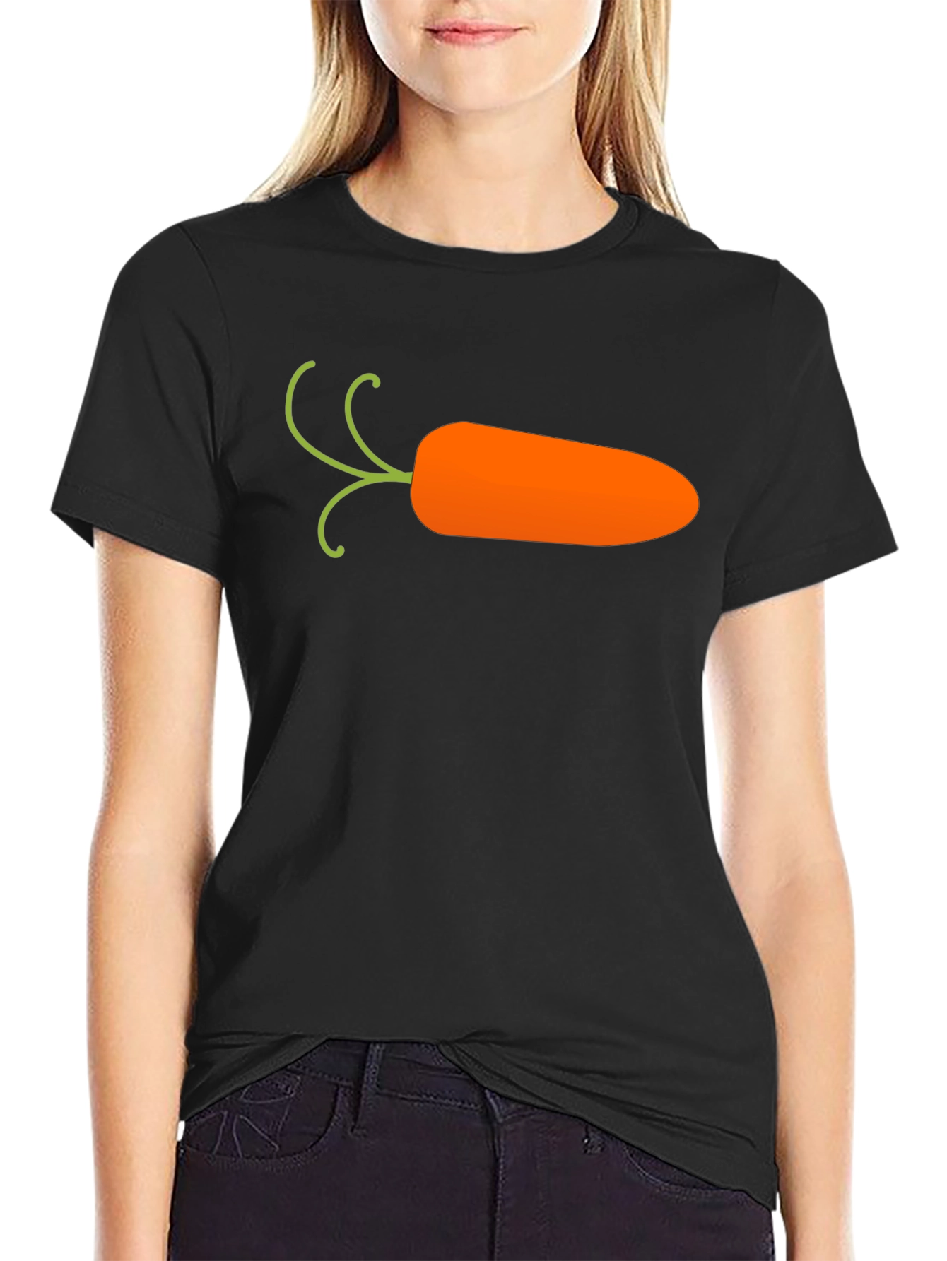 Black Carrot Graphic T-Shirt - Black, Casual Cotton Tee view 2