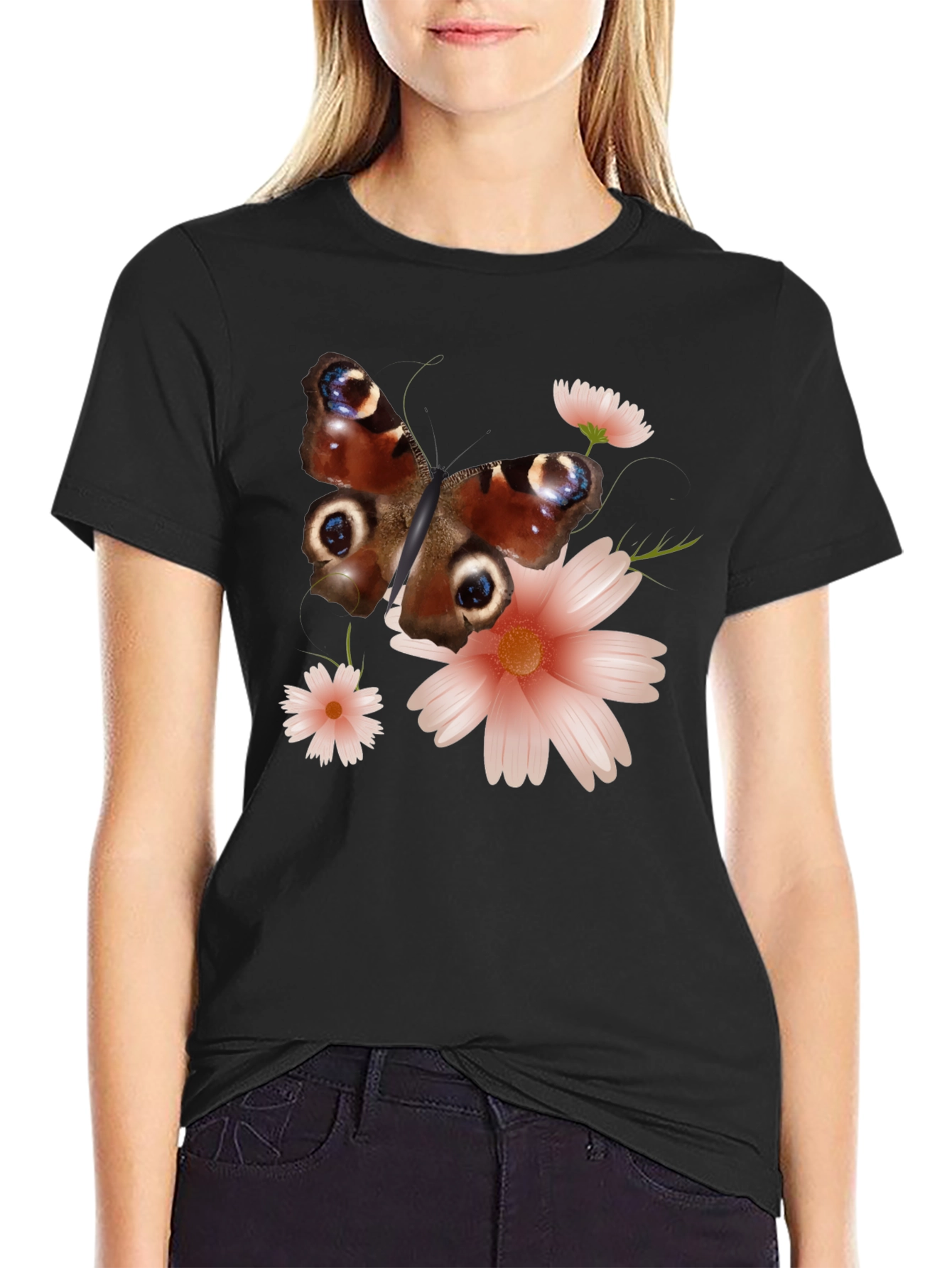 Black Butterfly & Floral Graphic Tee view 2