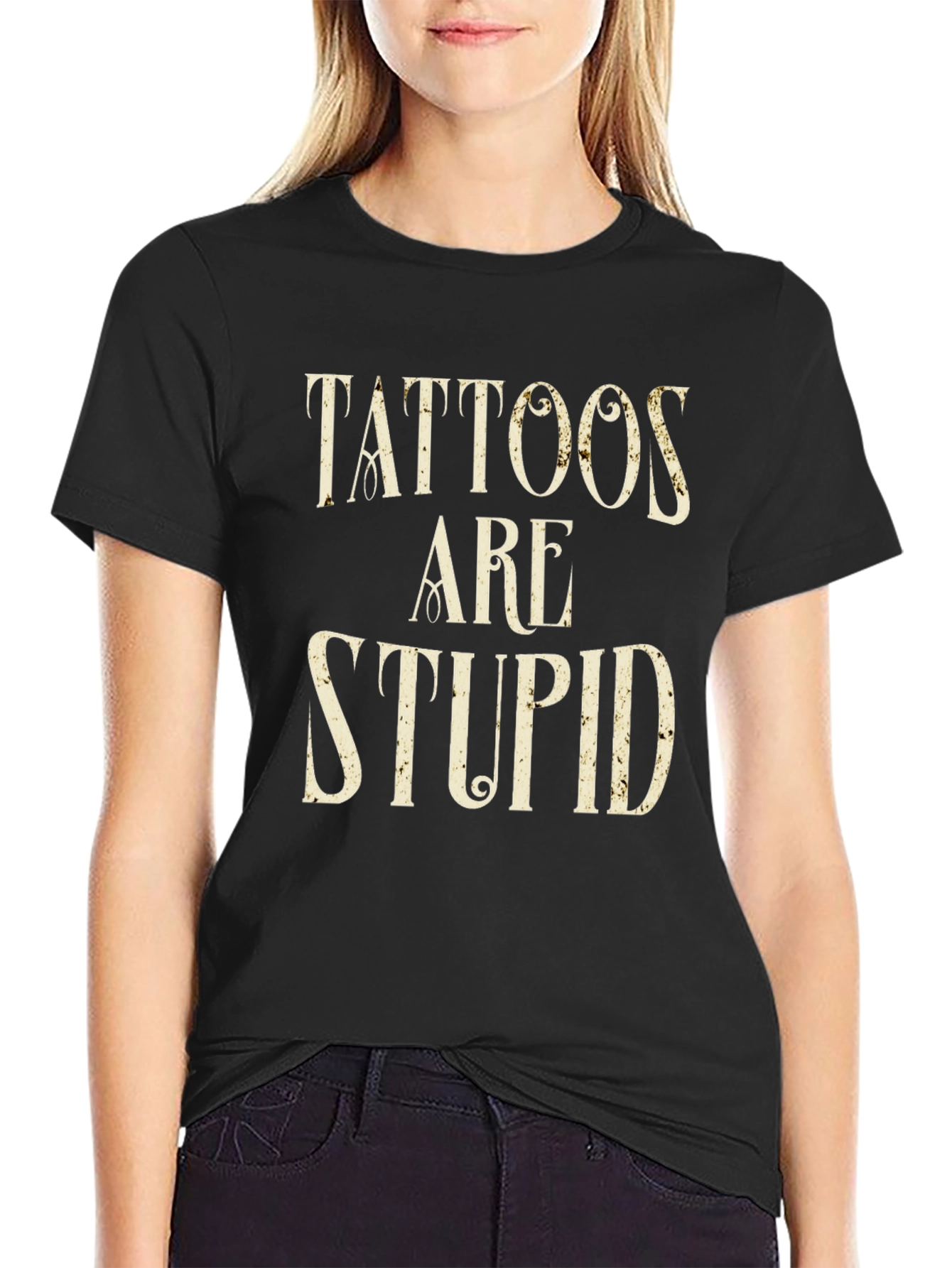 Black Tattoos Are Stupid Graphic Tee - Black view 2