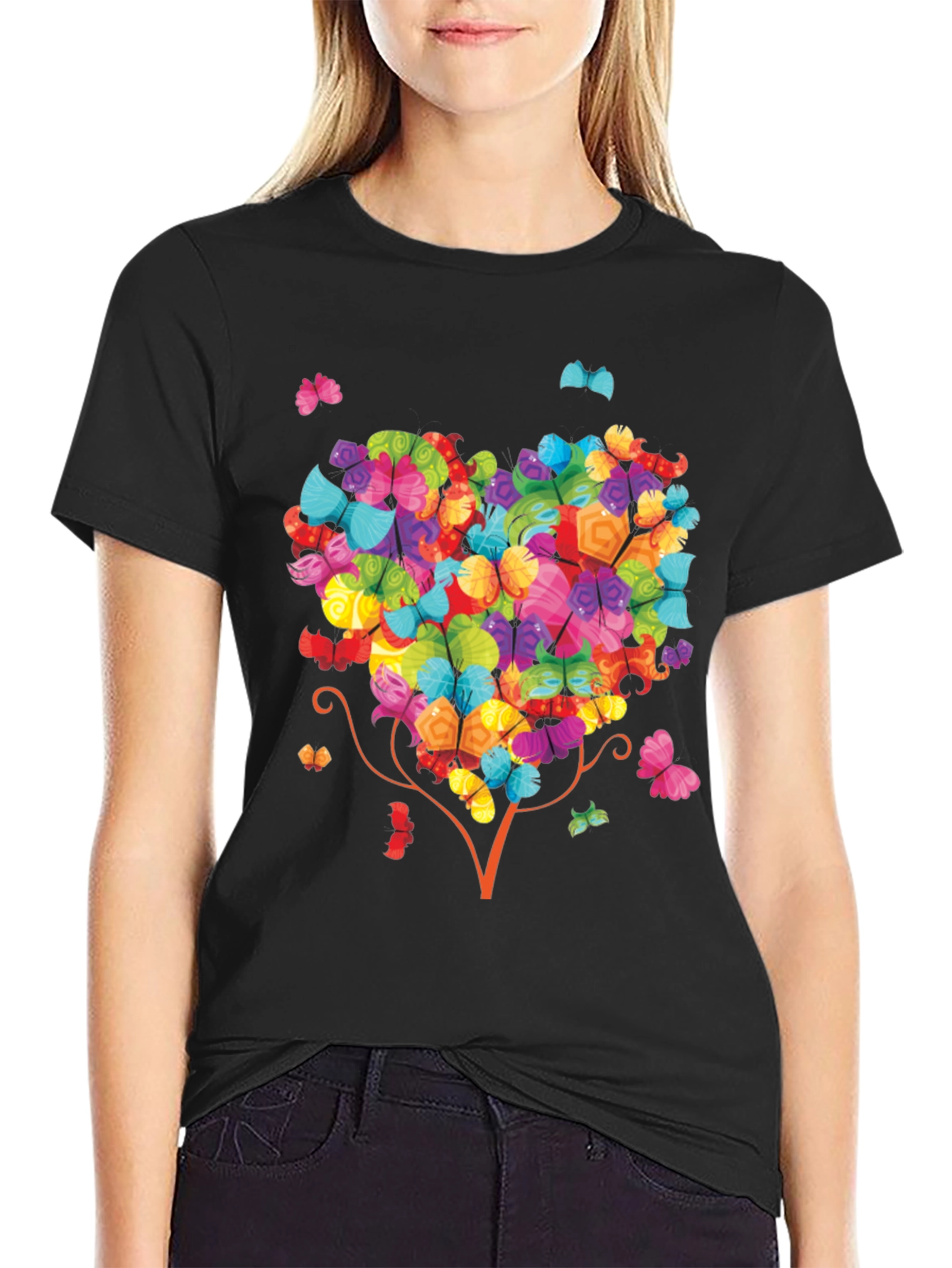 Black Butterfly Heart Tree Graphic Tee - Unique Design view 2