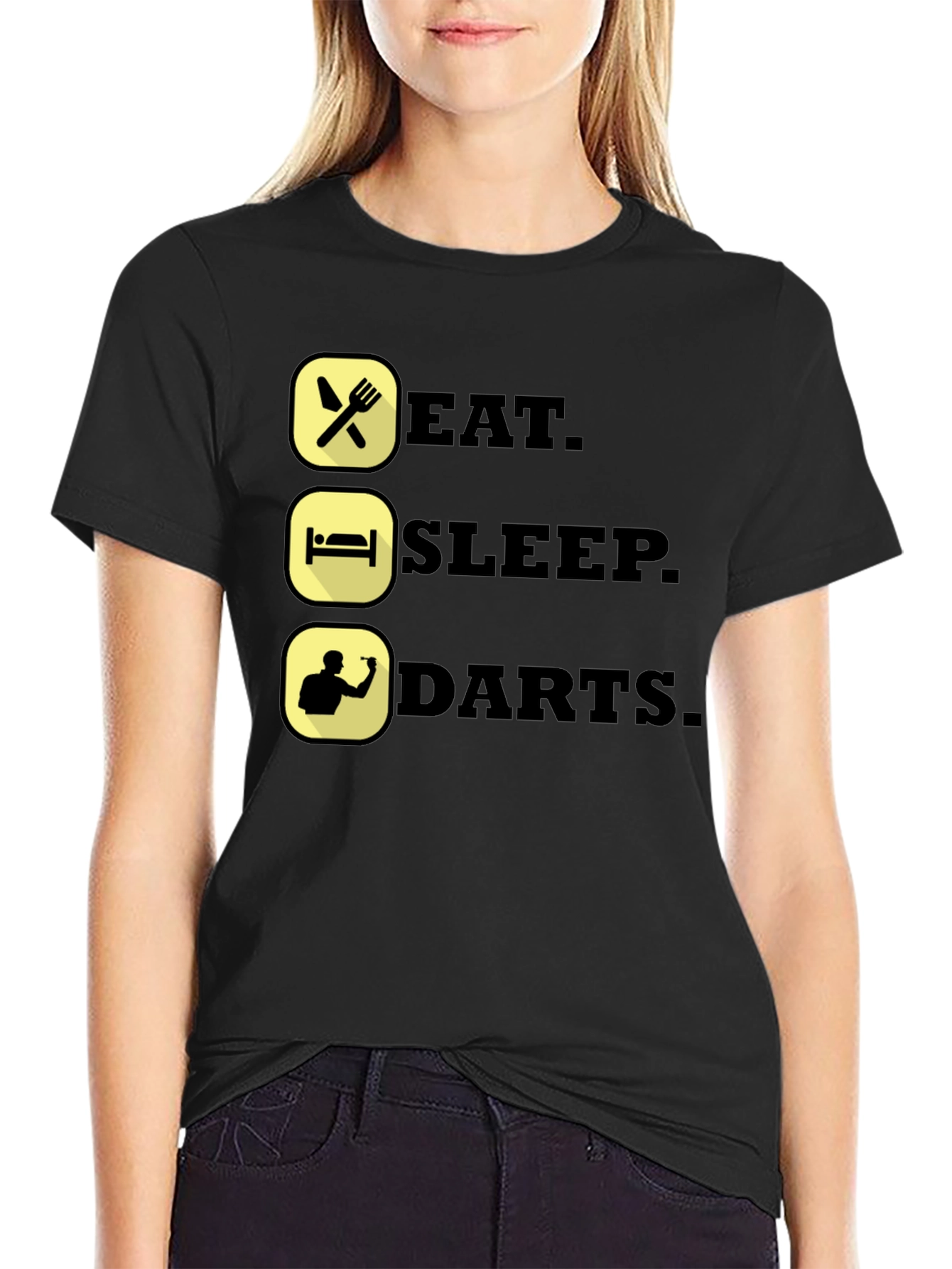 Black Eat Sleep Darts T-Shirt - Funny Dart Player Tee view 2