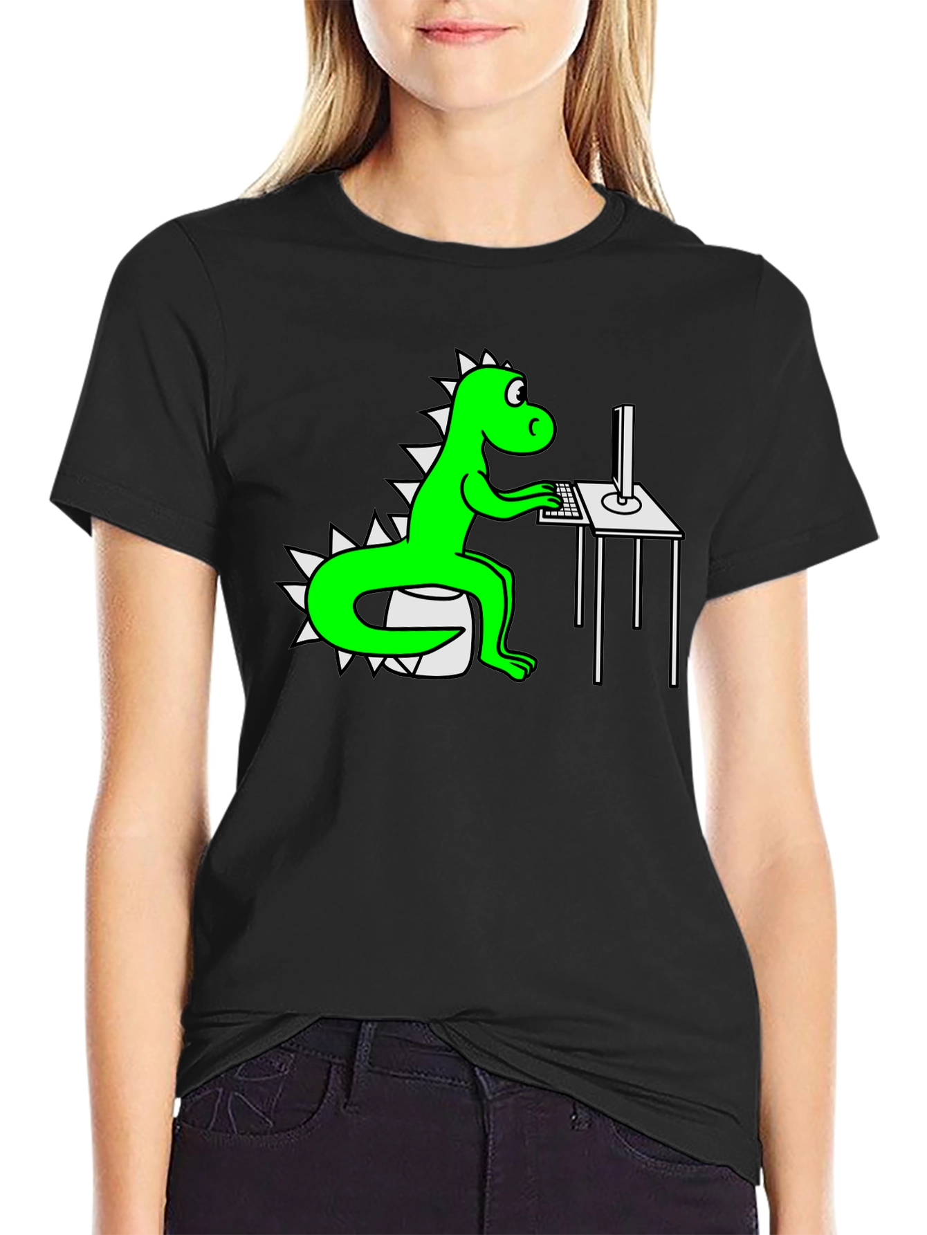 Black Dinosaur Programmer T-Shirt view 2