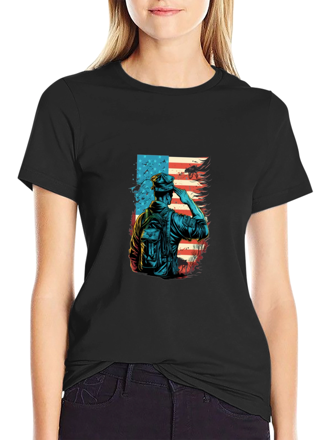 Black Patriotic Soldier Graphic T-Shirt view 2