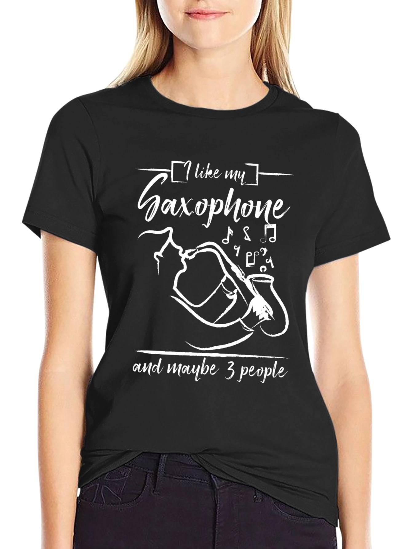 Black Saxophone Lover Graphic Tee - Black Cotton Comfort view 2