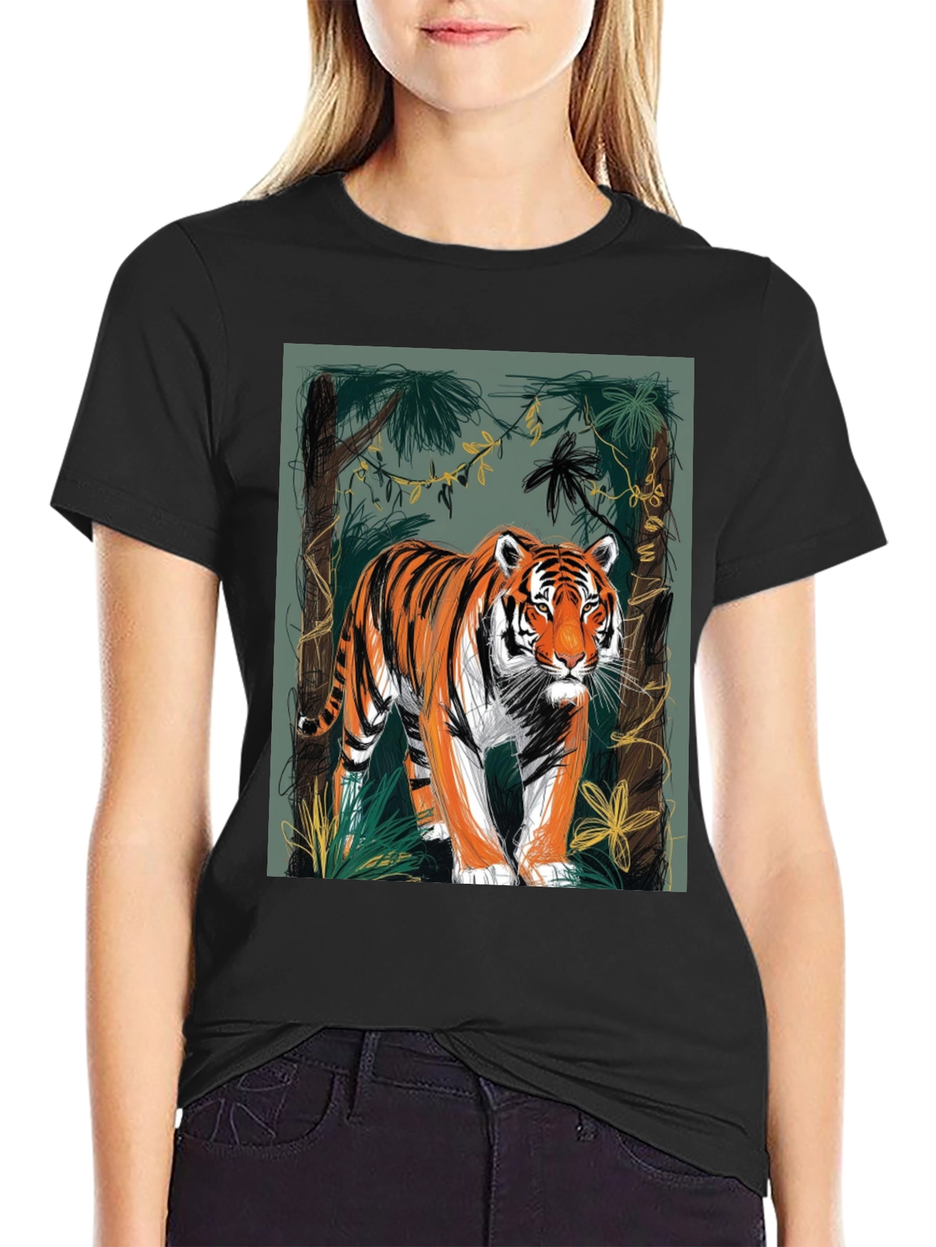 Black Tiger Graphic Tee - Jungle Design view 2