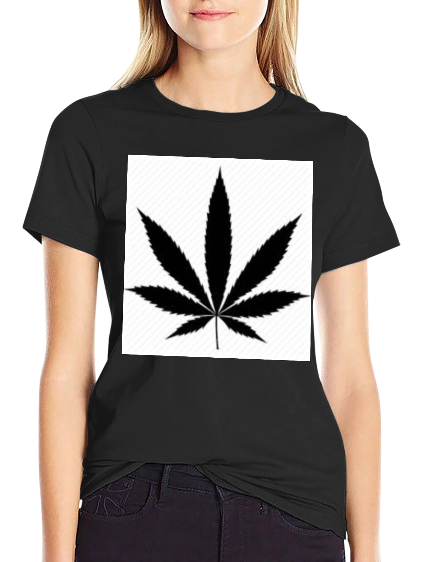 Black Leaf Graphic Tee - Classic Black Cotton T-Shirt view 2