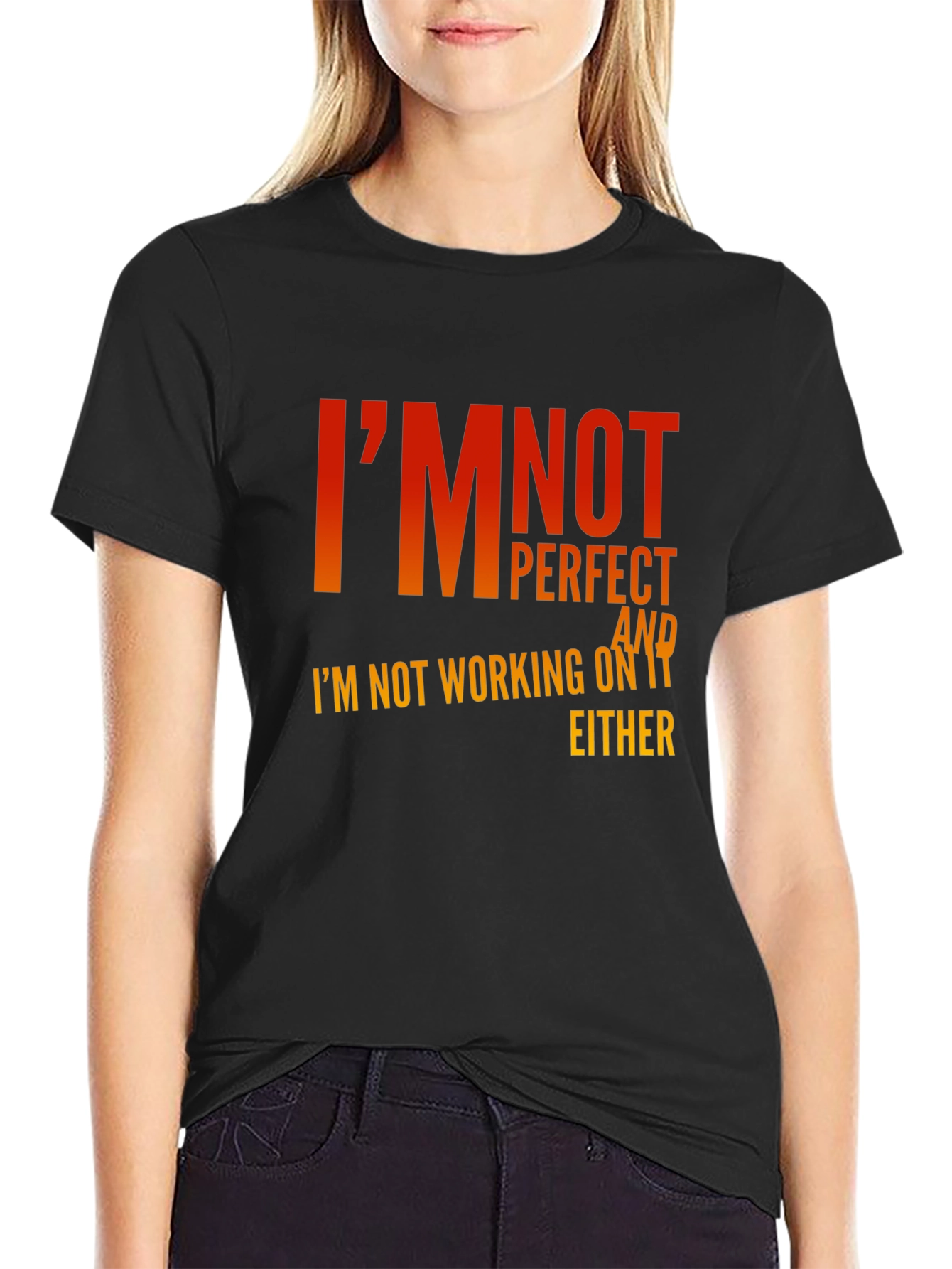 Black Funny Slogan Graphic T-Shirt - I'm Not Perfect view 2
