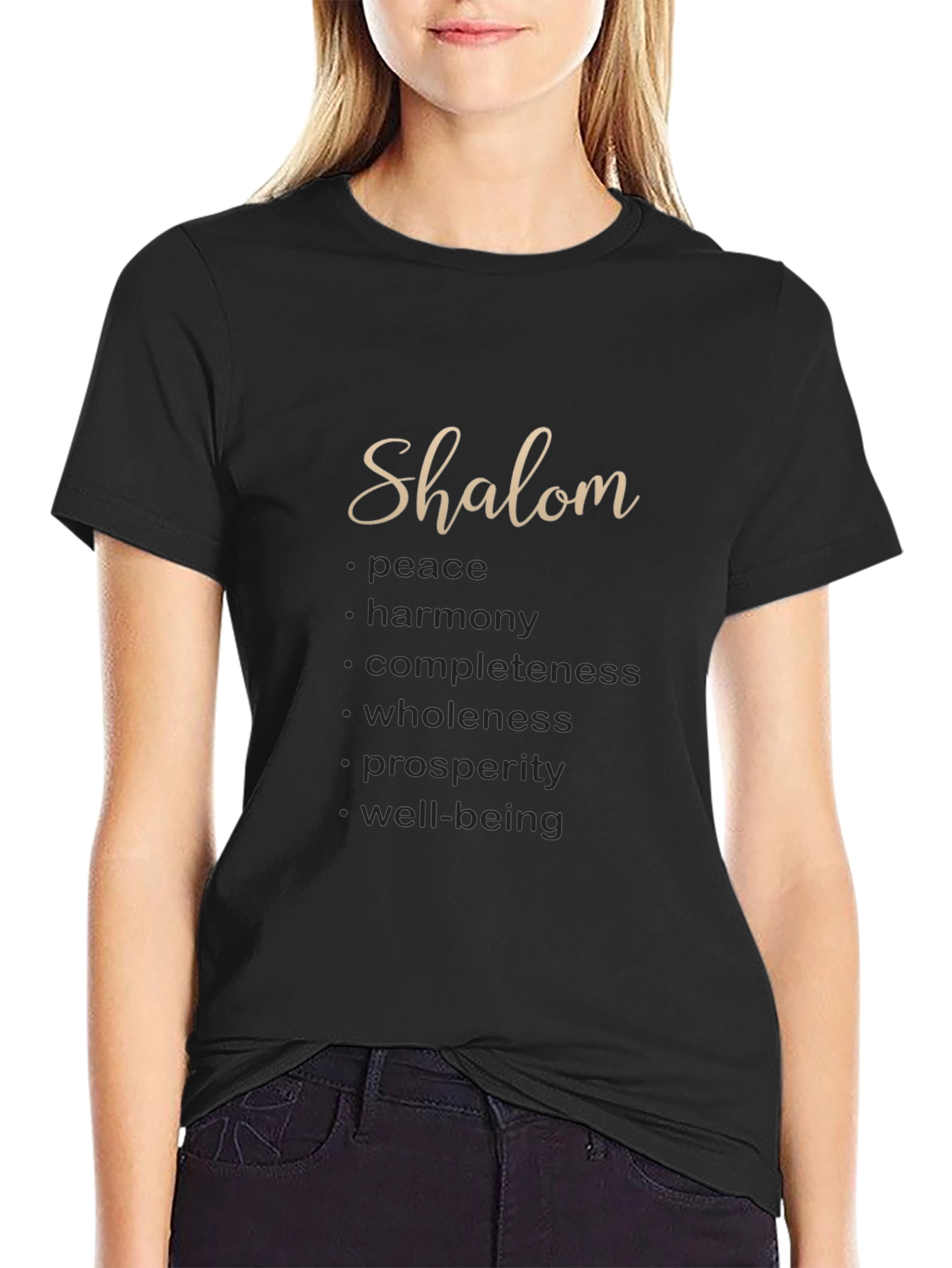 Black Shalom Meaningful Word Art T-Shirt view 2