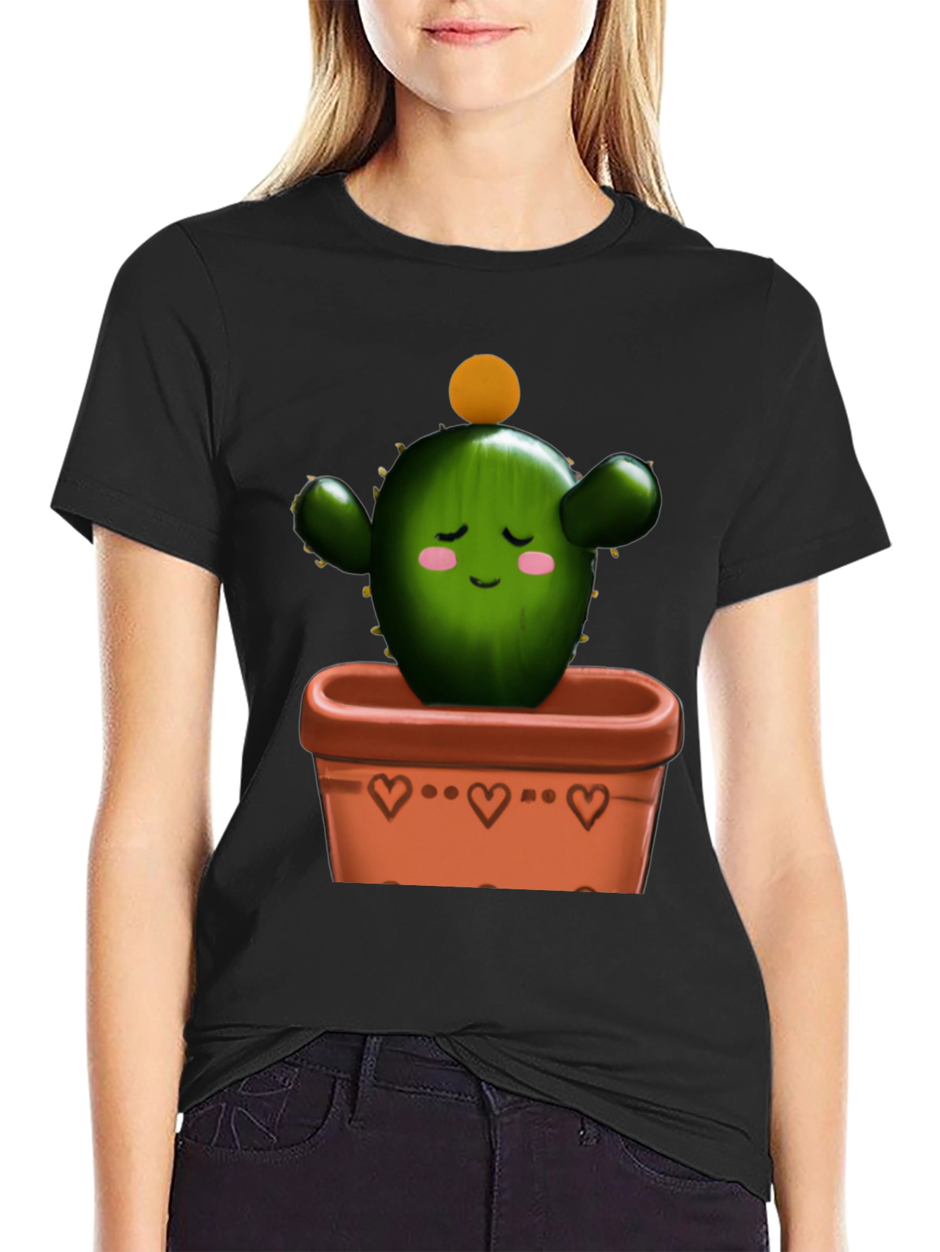 Black Cactus in Pot Graphic Tee - Trendy Design view 2