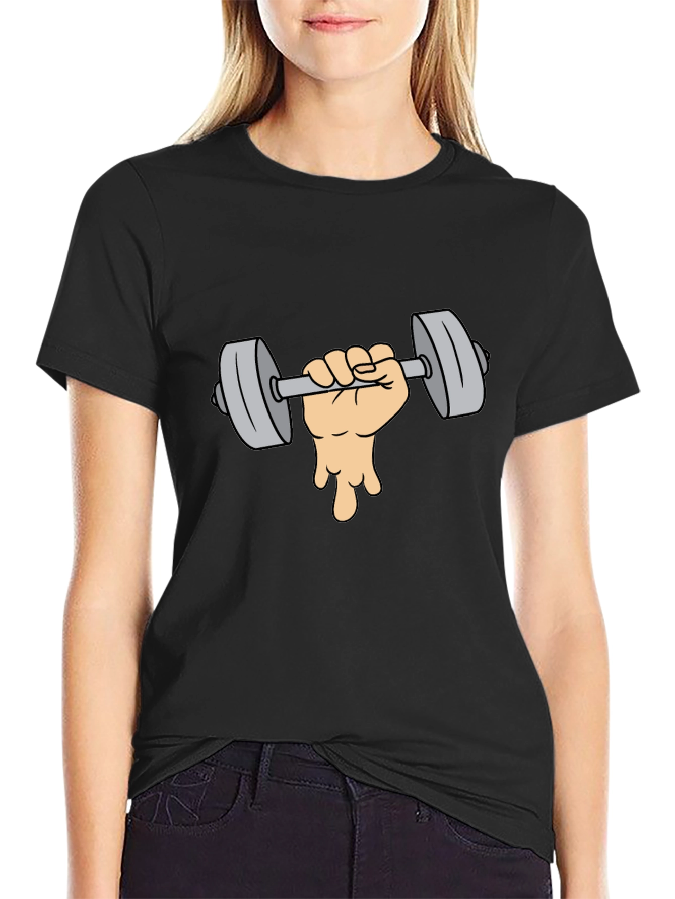 Black Weightlifting Hand Graphic Tee - Black Cotton Blend view 2