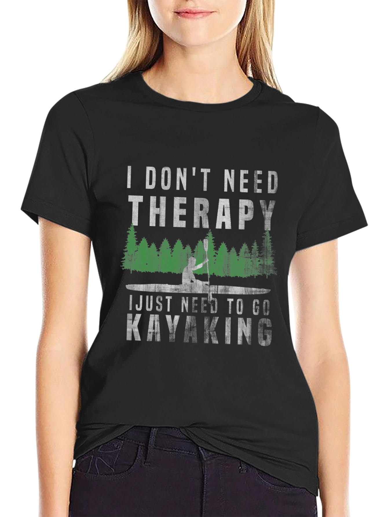 Black I Don't Need Therapy Kayaking T-Shirt view 2