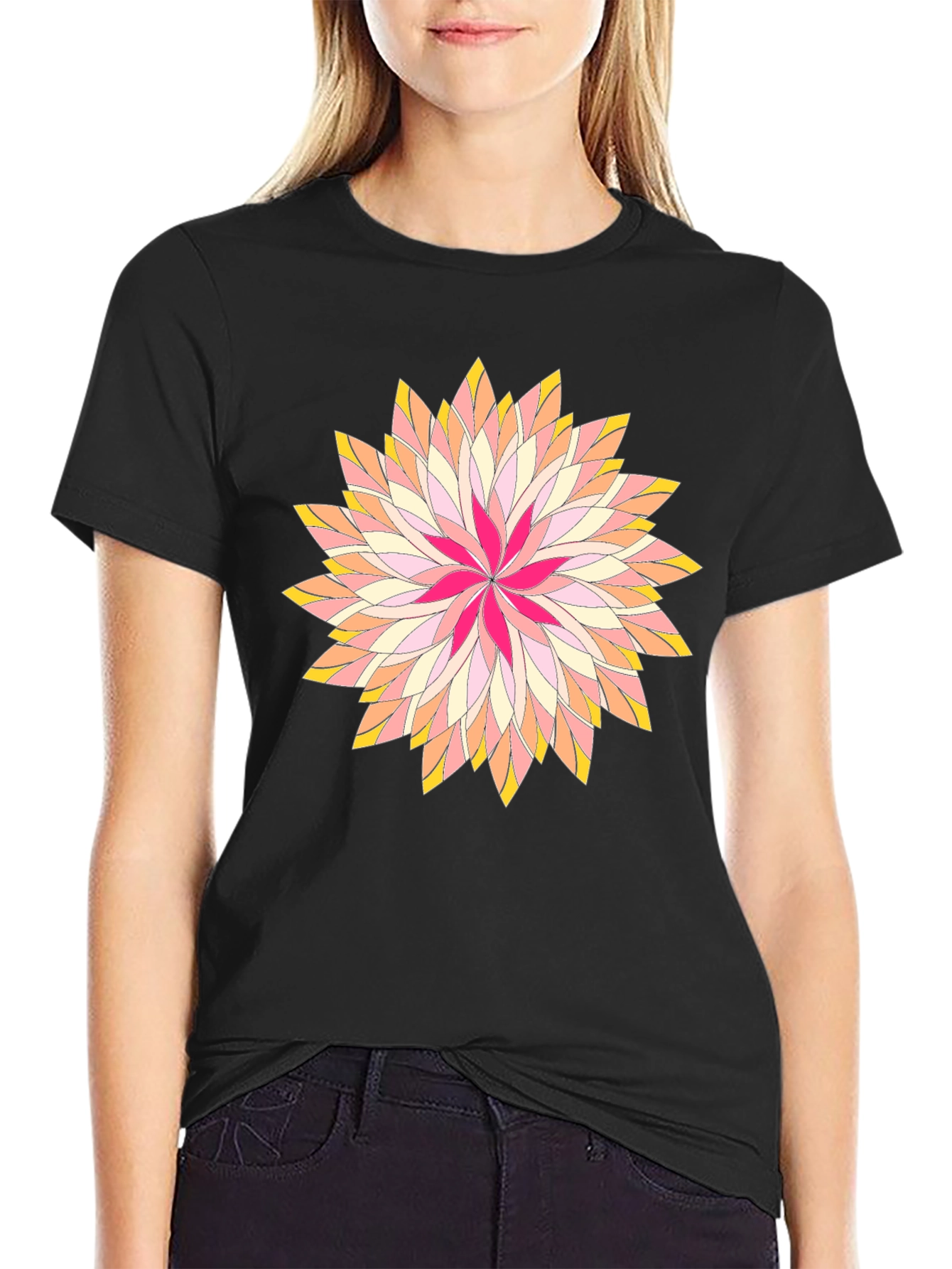 Black Floral Print Black T-Shirt - Stylish Graphic Tee view 2