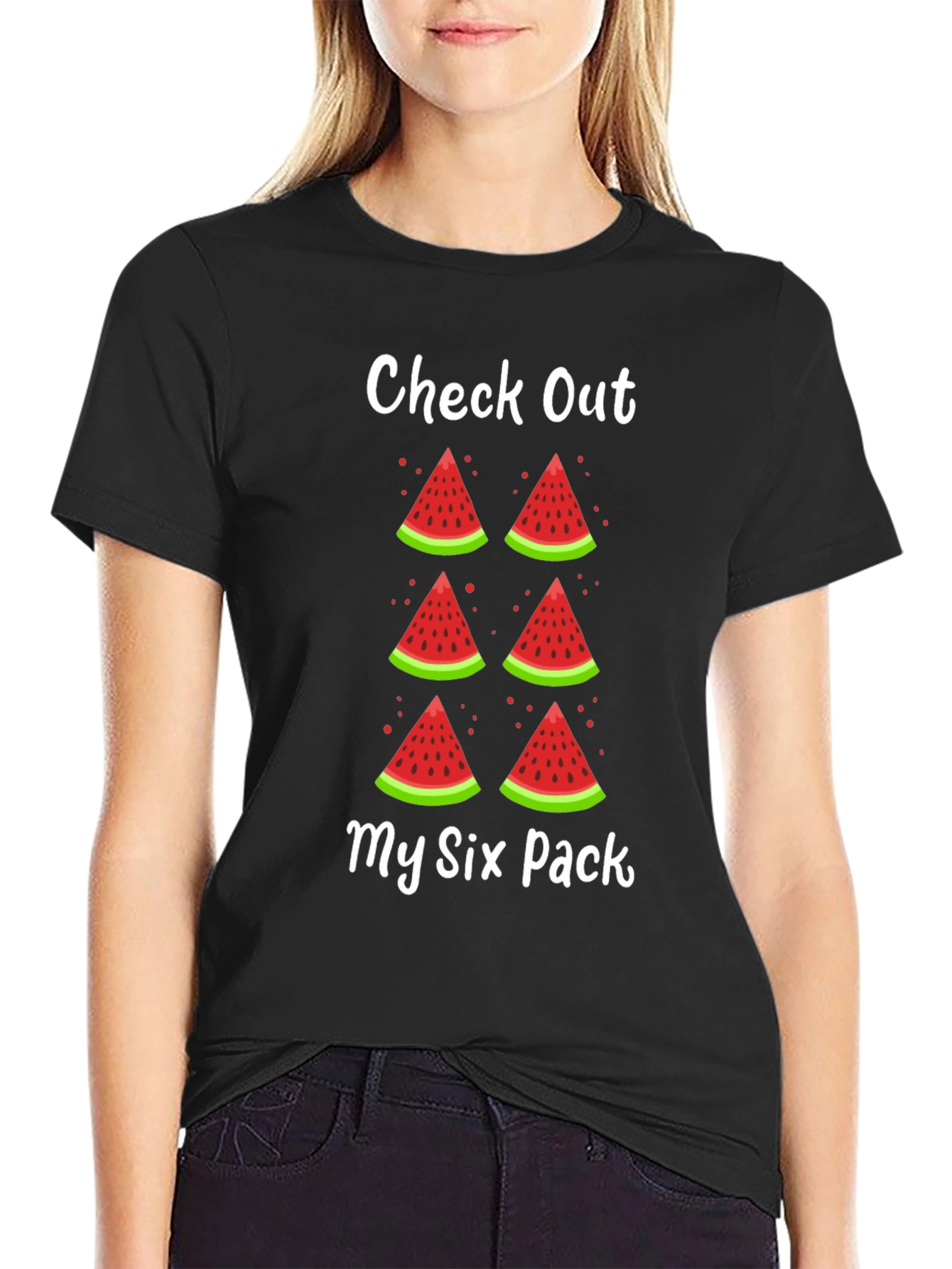 Black Funny Watermelon Six Pack Graphic T-Shirt view 2