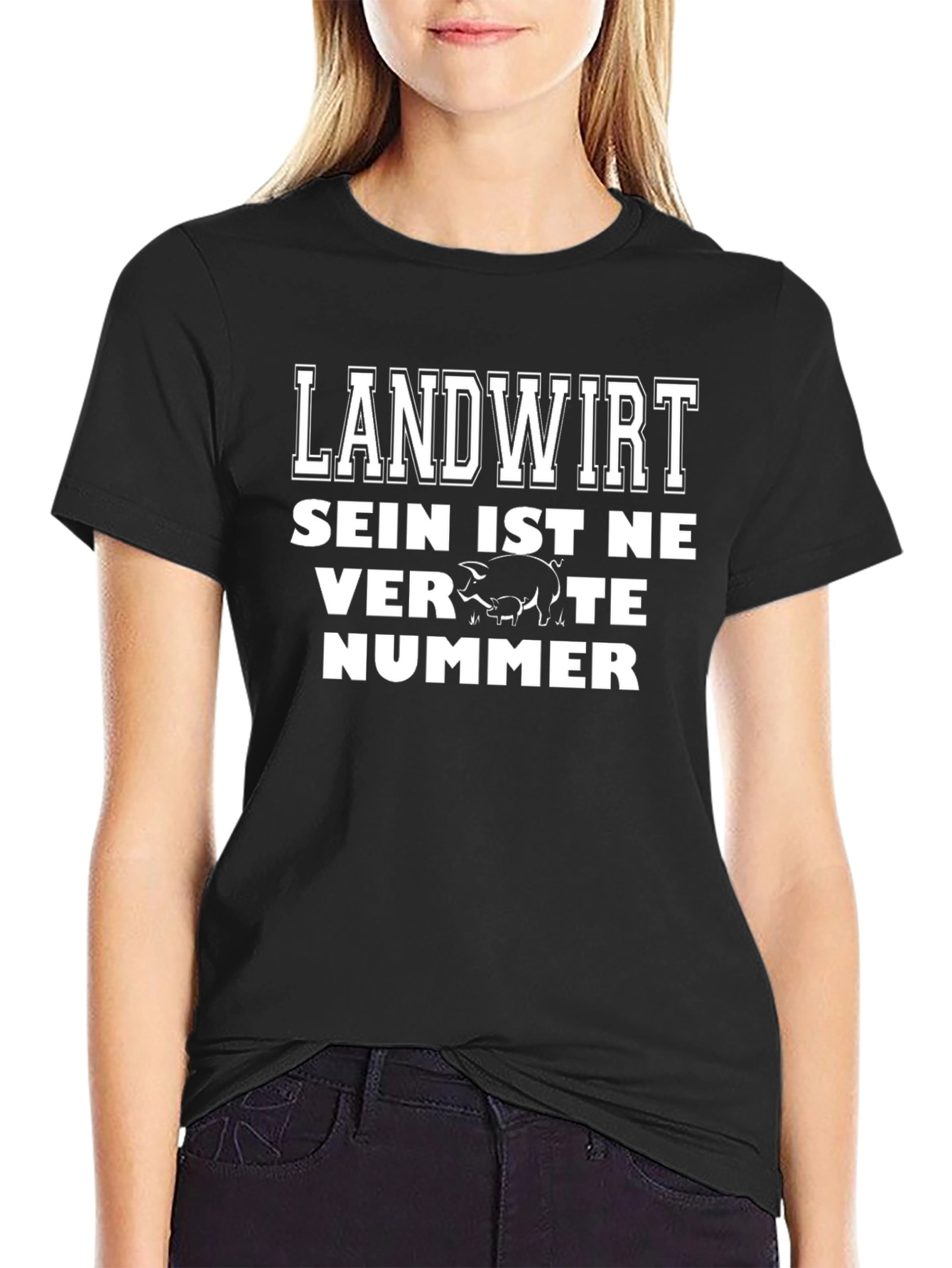 Black Landwirt Shirt - Farmer Black Tee with Pig Design view 2