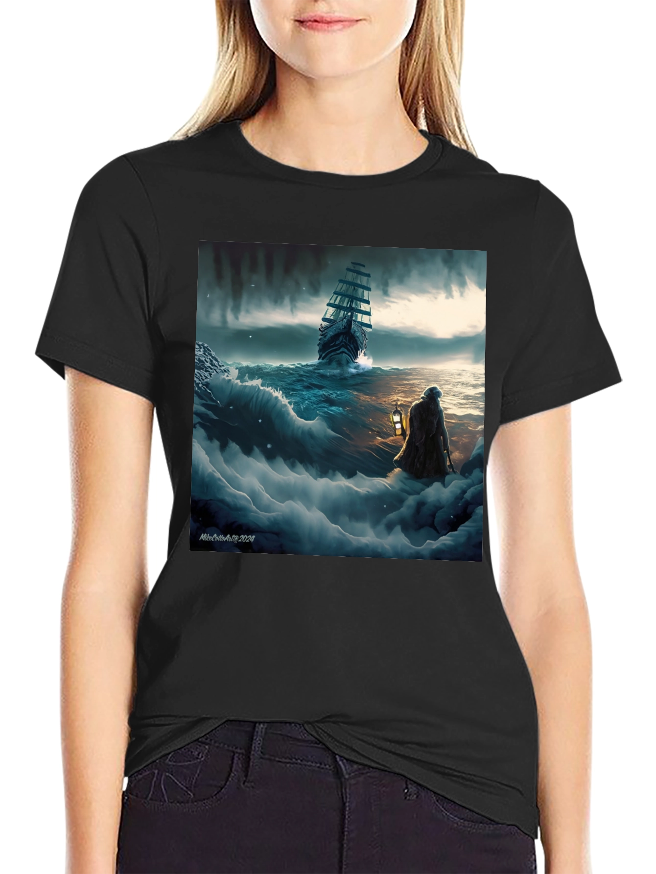 Black Stormy Seas Graphic Tee - Black Cotton Blend view 2