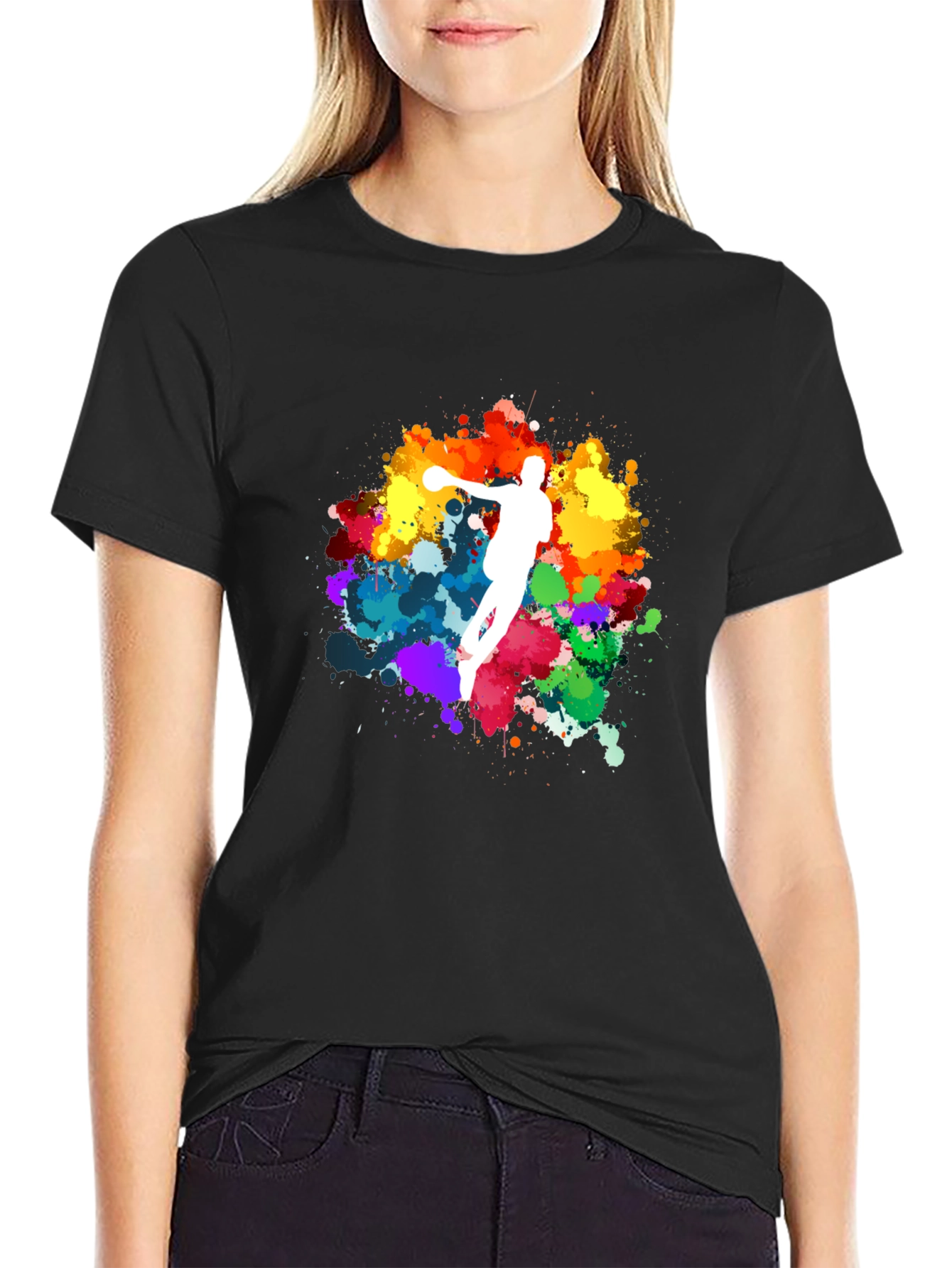 Black Colorful Sports Silhouette Graphic Tee - Black view 2