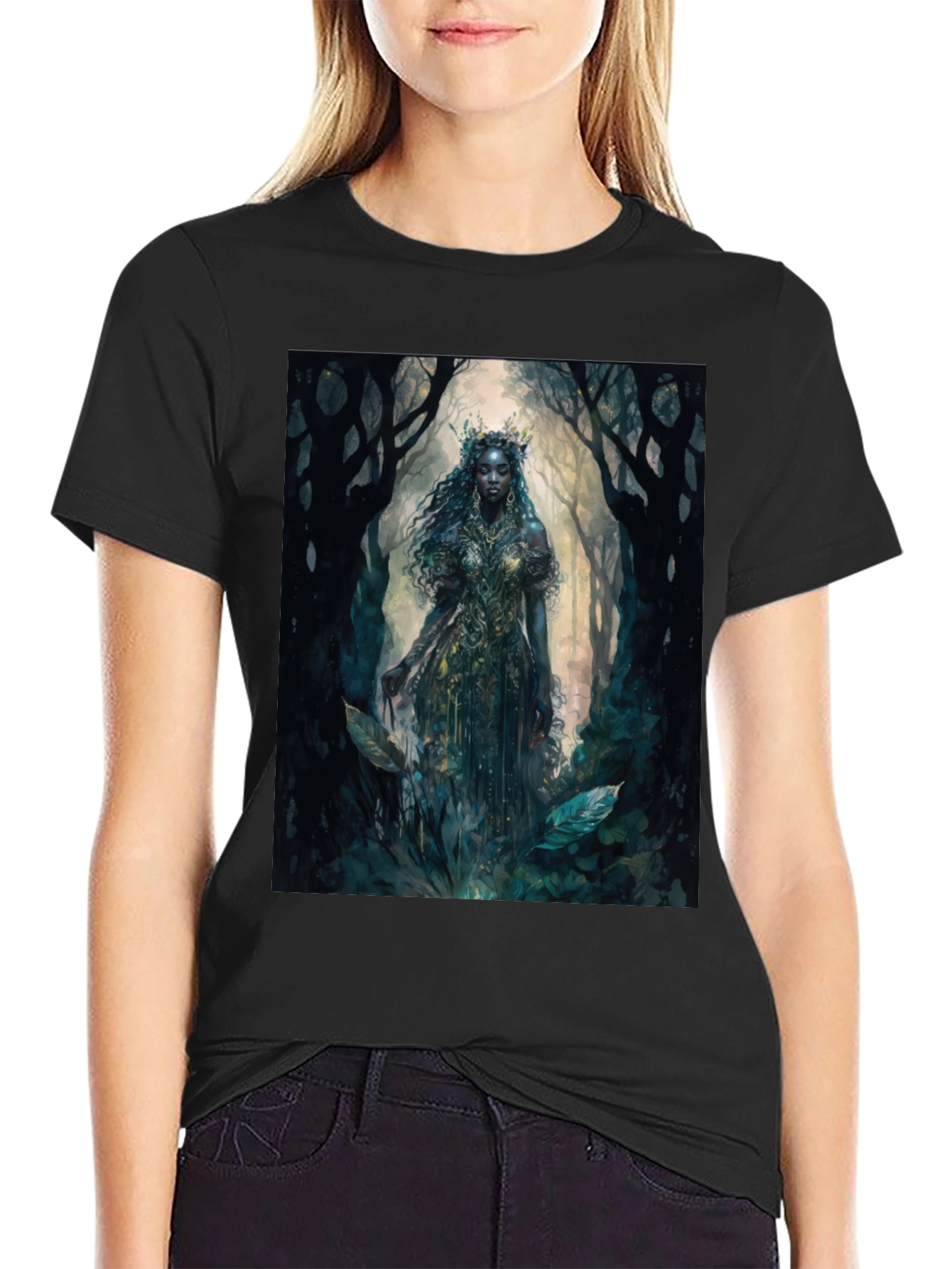 Black Mystic Forest Queen Graphic Tee - Black view 2