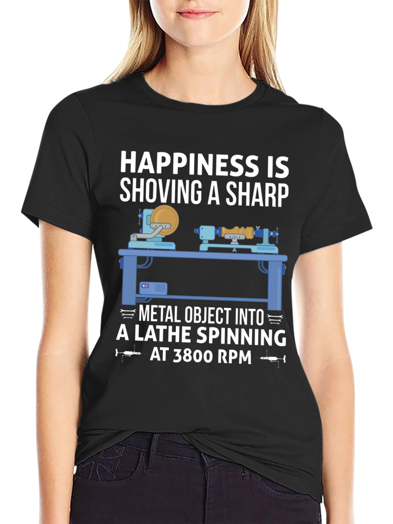 Black Lathe Spinning T-Shirt - Happiness is... view 2