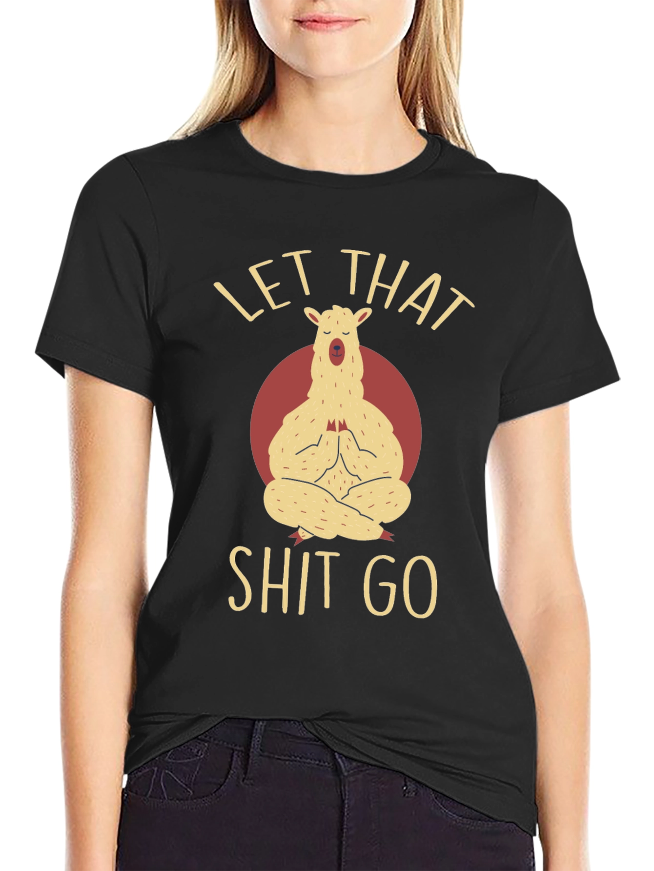 Black Llama Yoga T-Shirt - Let That Go Funny Graphic Tee view 2