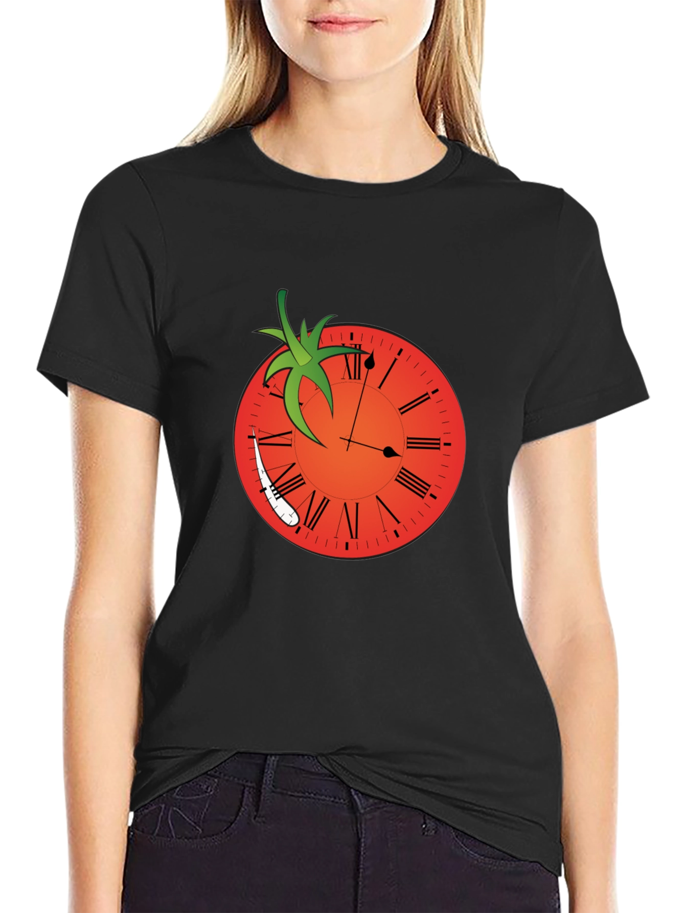 Black Tomato Clock Graphic Tee - Unique Design view 2