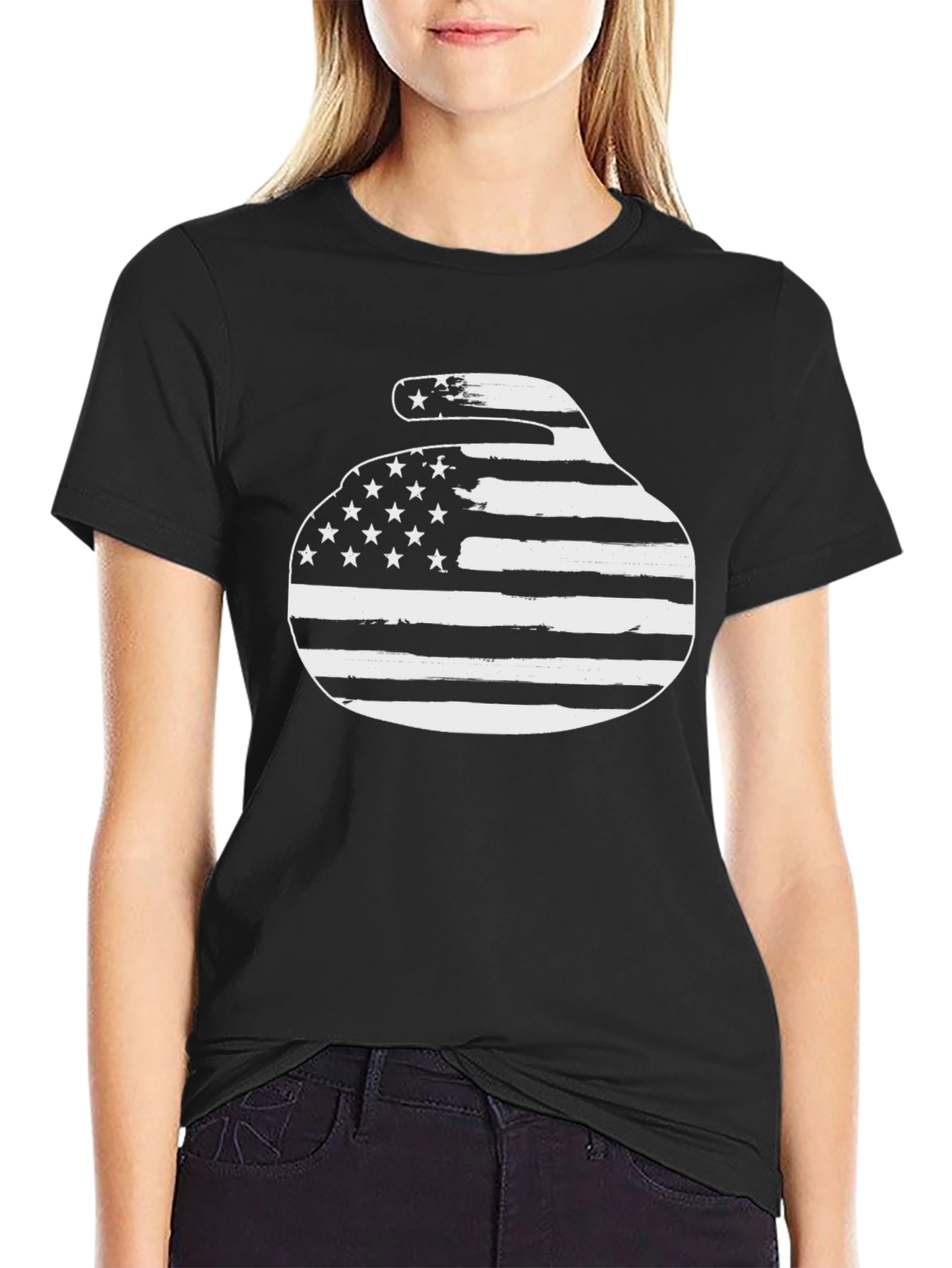 Black American Flag Curling Stone Graphic Tee view 2