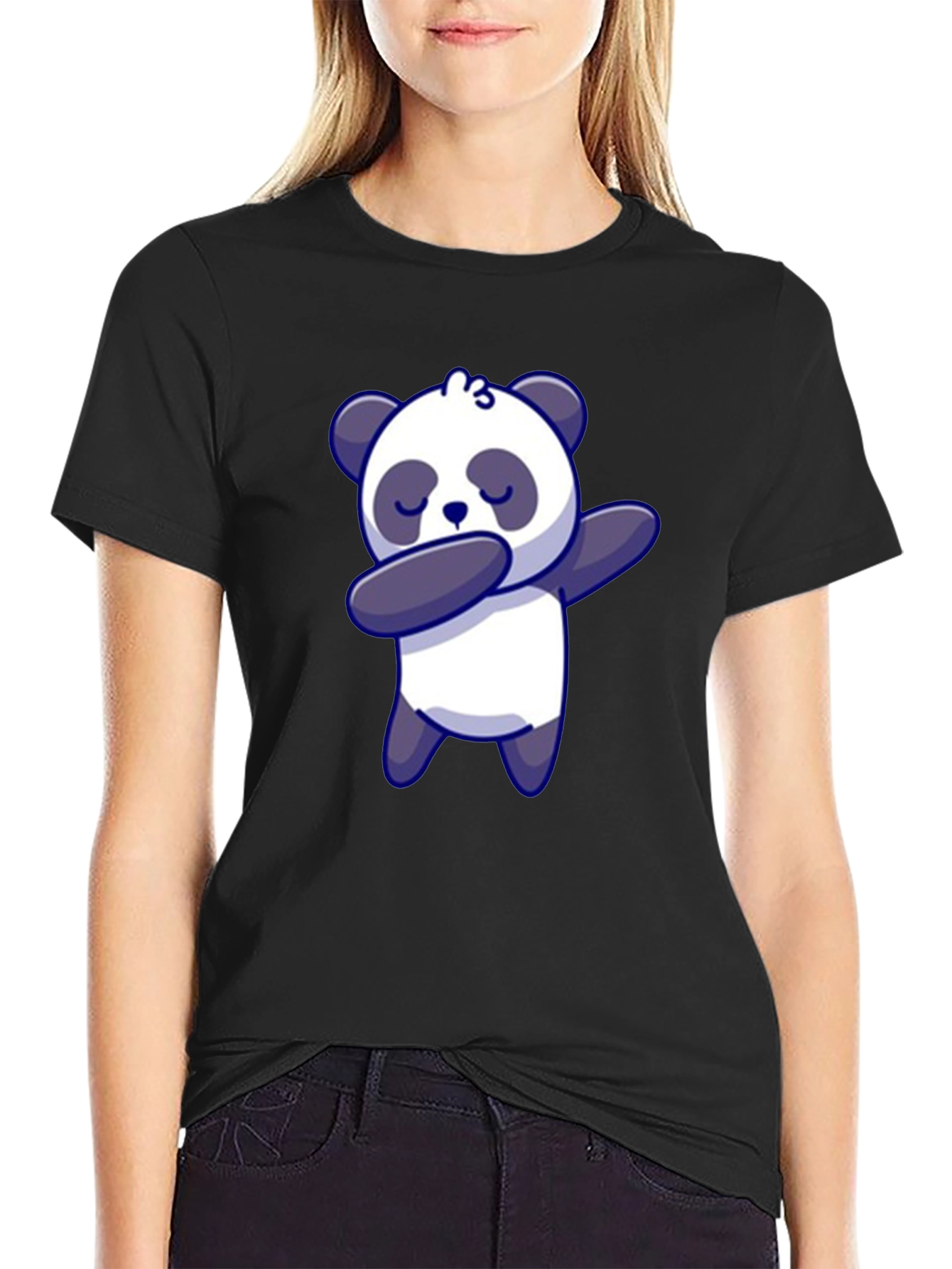 Black Dabbing Panda Bear T-Shirt Black view 2