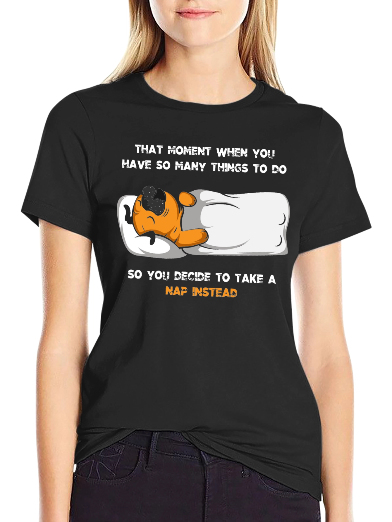 Black Funny Napping T-Shirt - When You Have Too Much To Do view 2