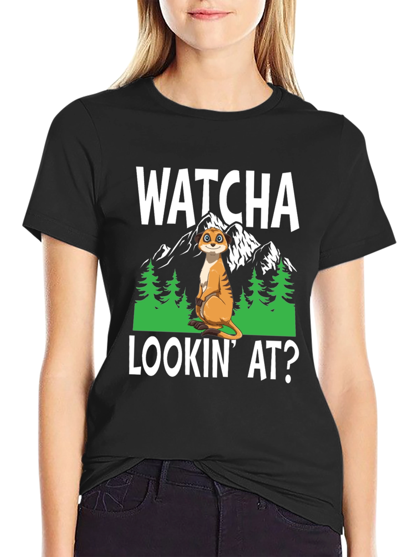 Black Watcha Lookin' At? Meerkat Graphic Tee view 2