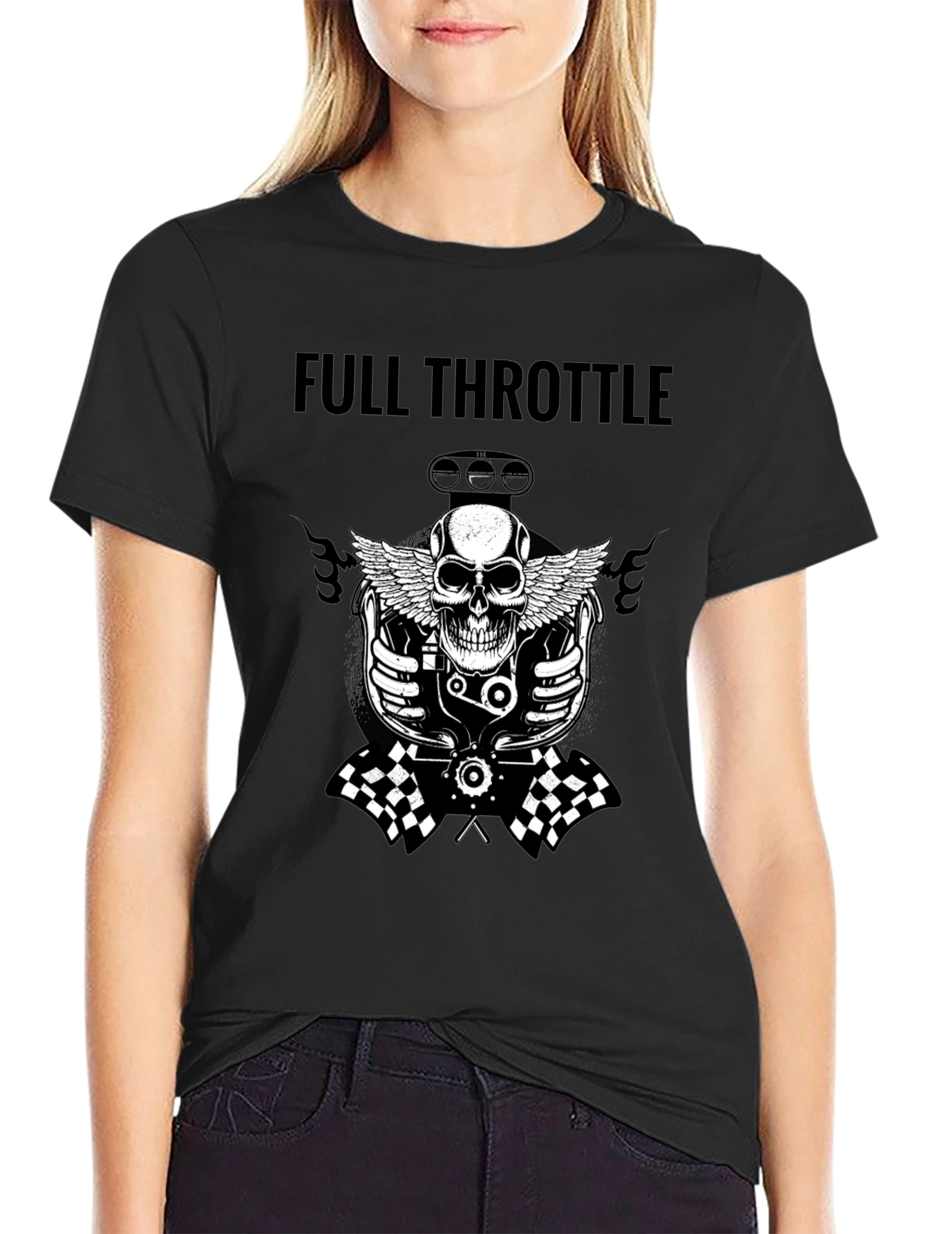Black Full Throttle Skull Graphic Tee - Black view 2