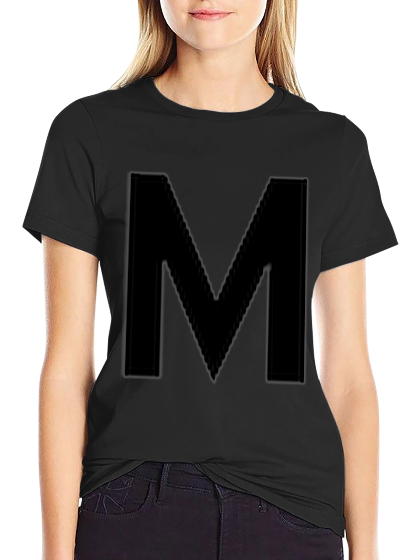 Black Men's Black T-Shirt with Large 'M' Design view 2