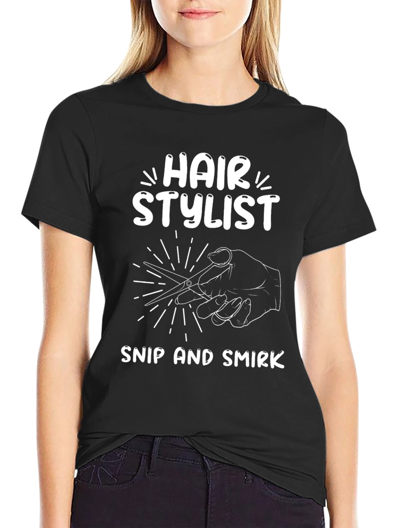 Black Hair Stylist T-Shirt - Snip and Smirk view 2