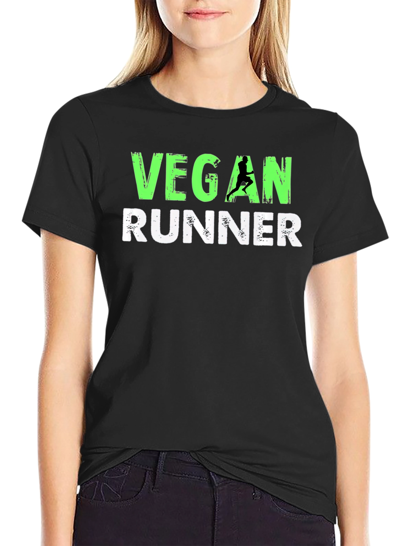 Black Vegan Runner Graphic T-Shirt - Black Cotton Blend Tee view 2