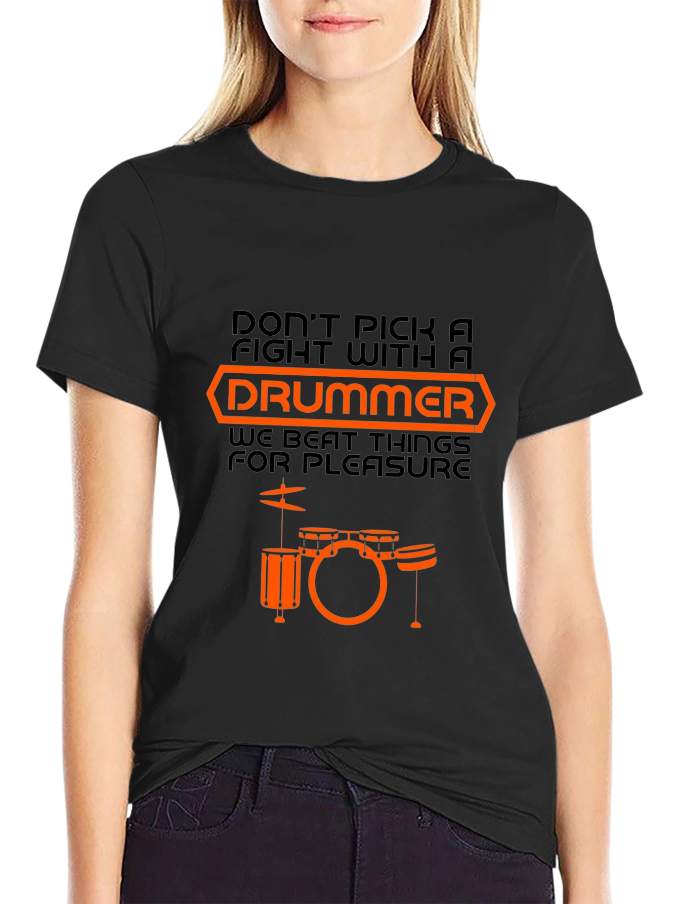 Black Drummer T-Shirt - Funny Music Lover Tee view 2