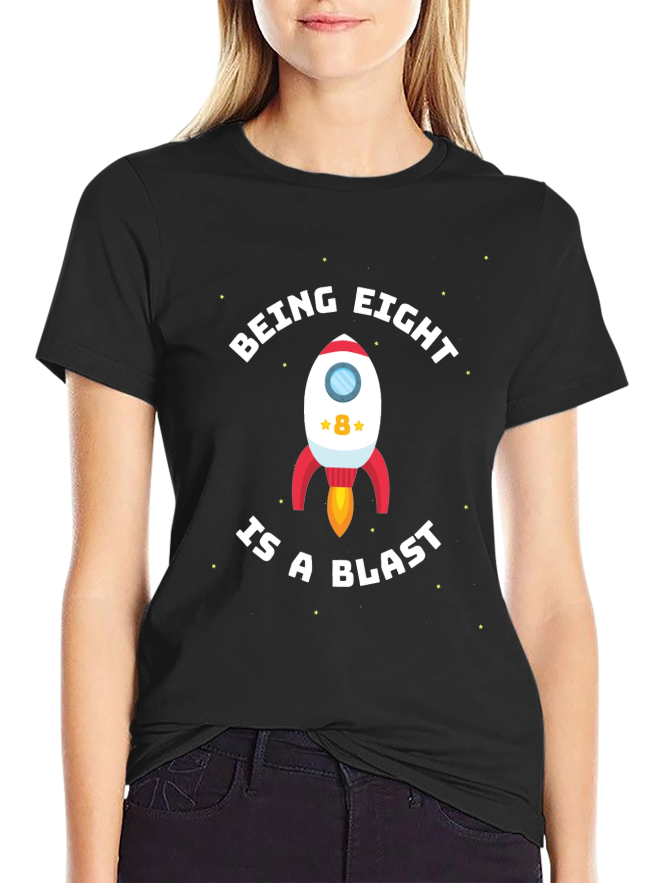 Black Being Eight is a Blast! 8th Birthday Rocket T-Shirt view 2